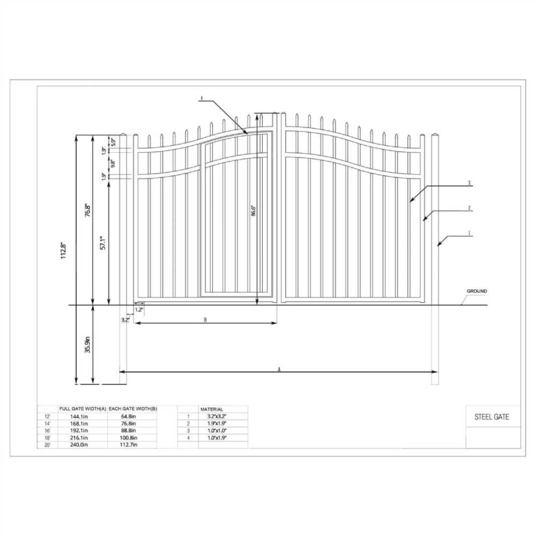 [12-18FT] Heavy-Duty Vienna-Style Steel Dual-Swing Driveway Gate With Built-In Pedestrian Door (SAK75103) - Image 12