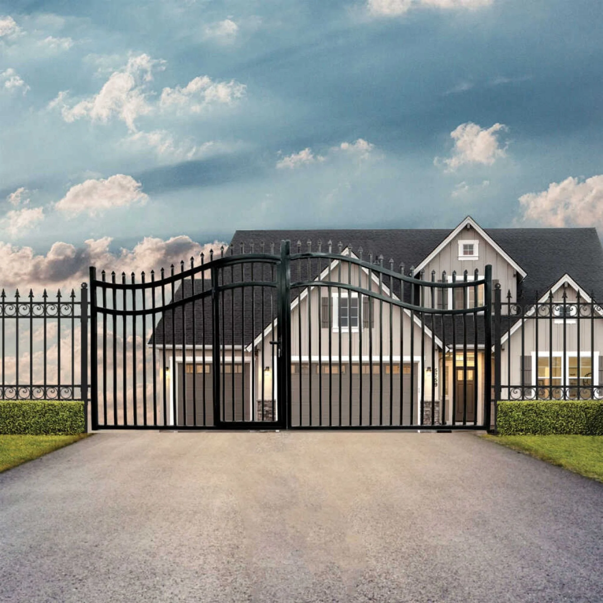 [12-18FT] Heavy-Duty Vienna-Style Steel Dual-Swing Driveway Gate With Built-In Pedestrian Door (SAK75103) - Image 3
