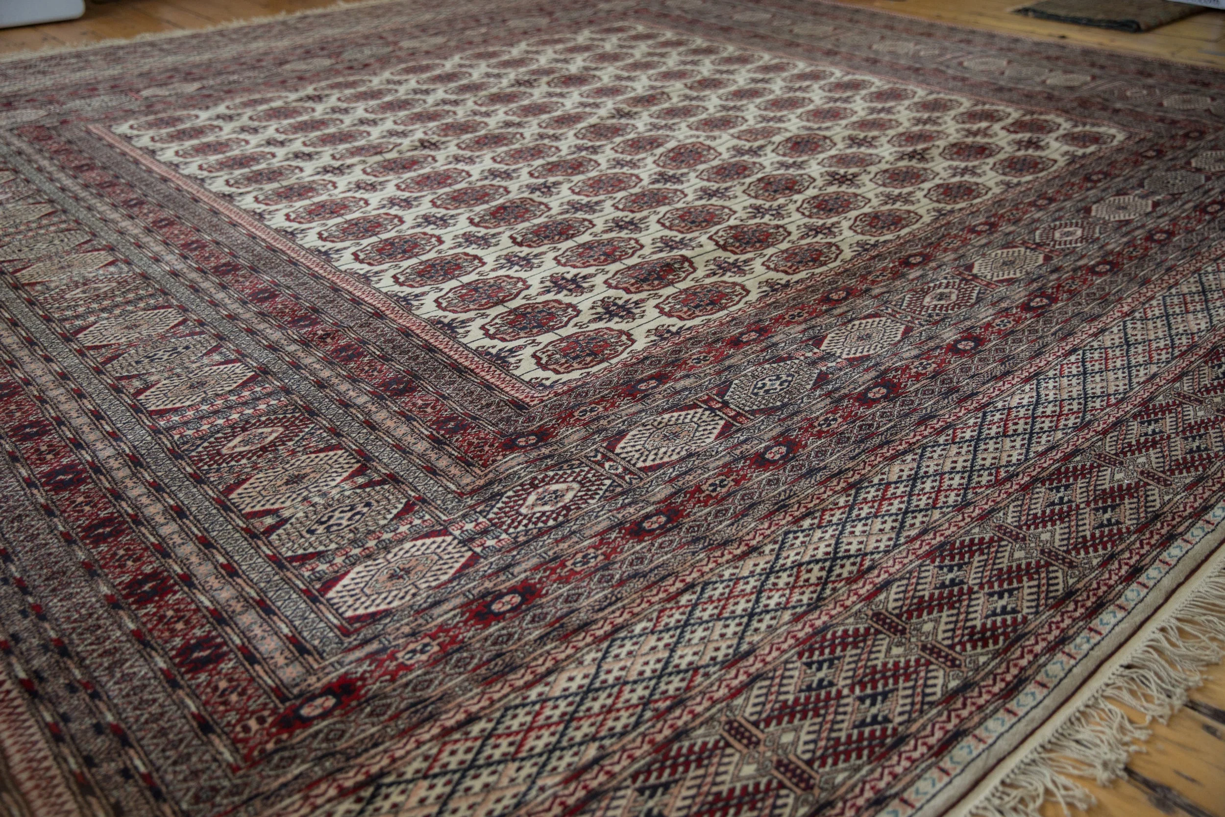 12.5x12.5 Vintage Fine Pakistani Bokhara Design Square Carpet - Image 3