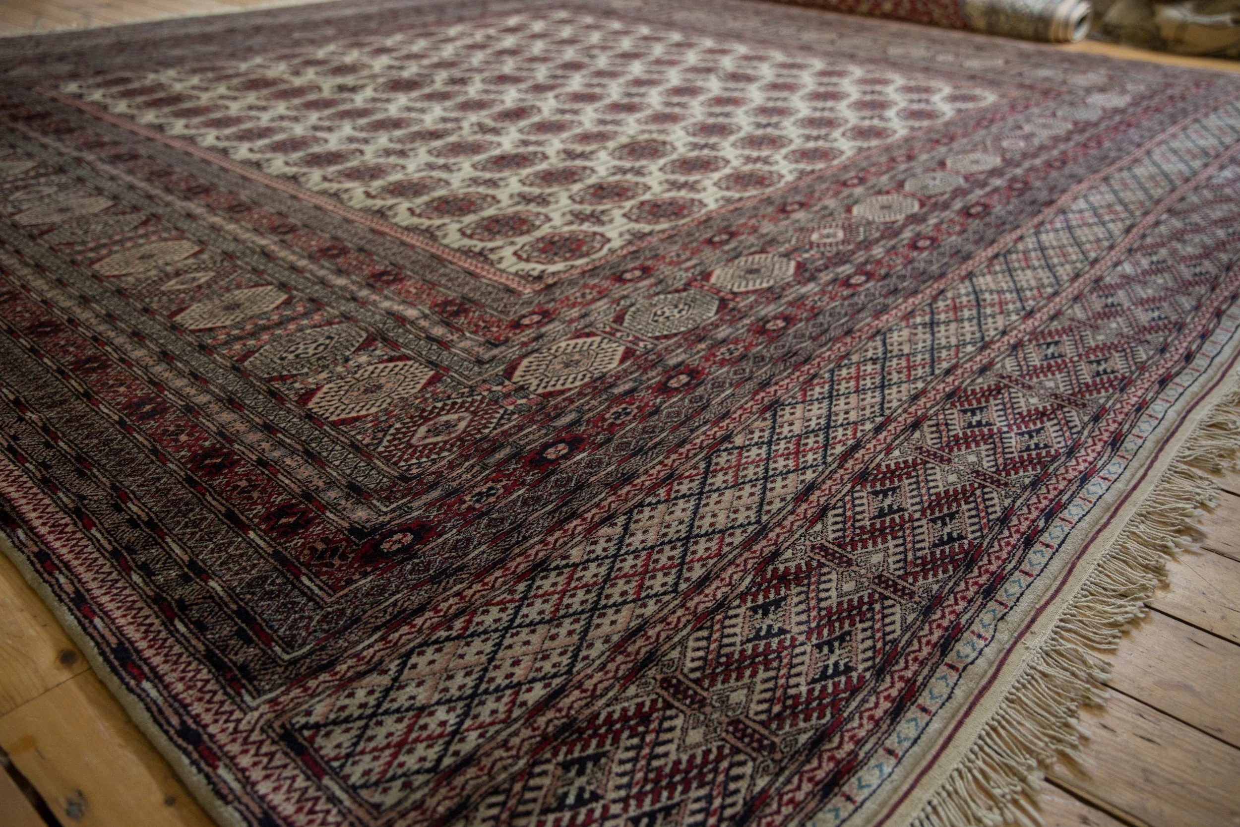 12.5x12.5 Vintage Fine Pakistani Bokhara Design Square Carpet - Image 6