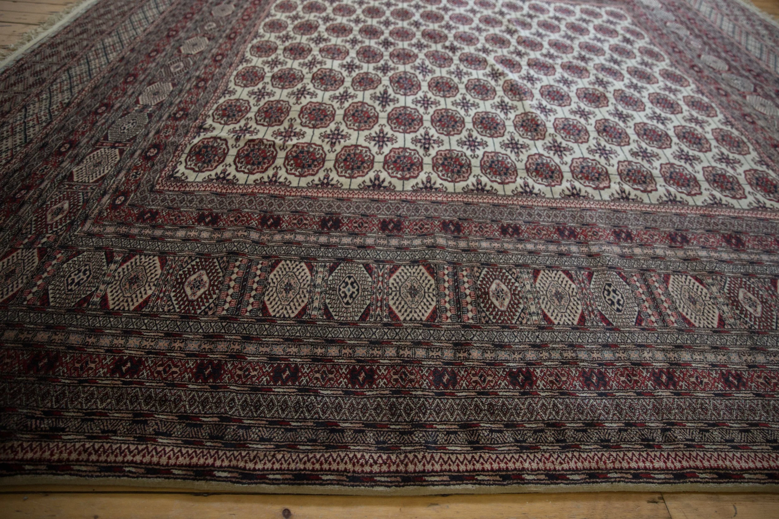 12.5x12.5 Vintage Fine Pakistani Bokhara Design Square Carpet - Image 8