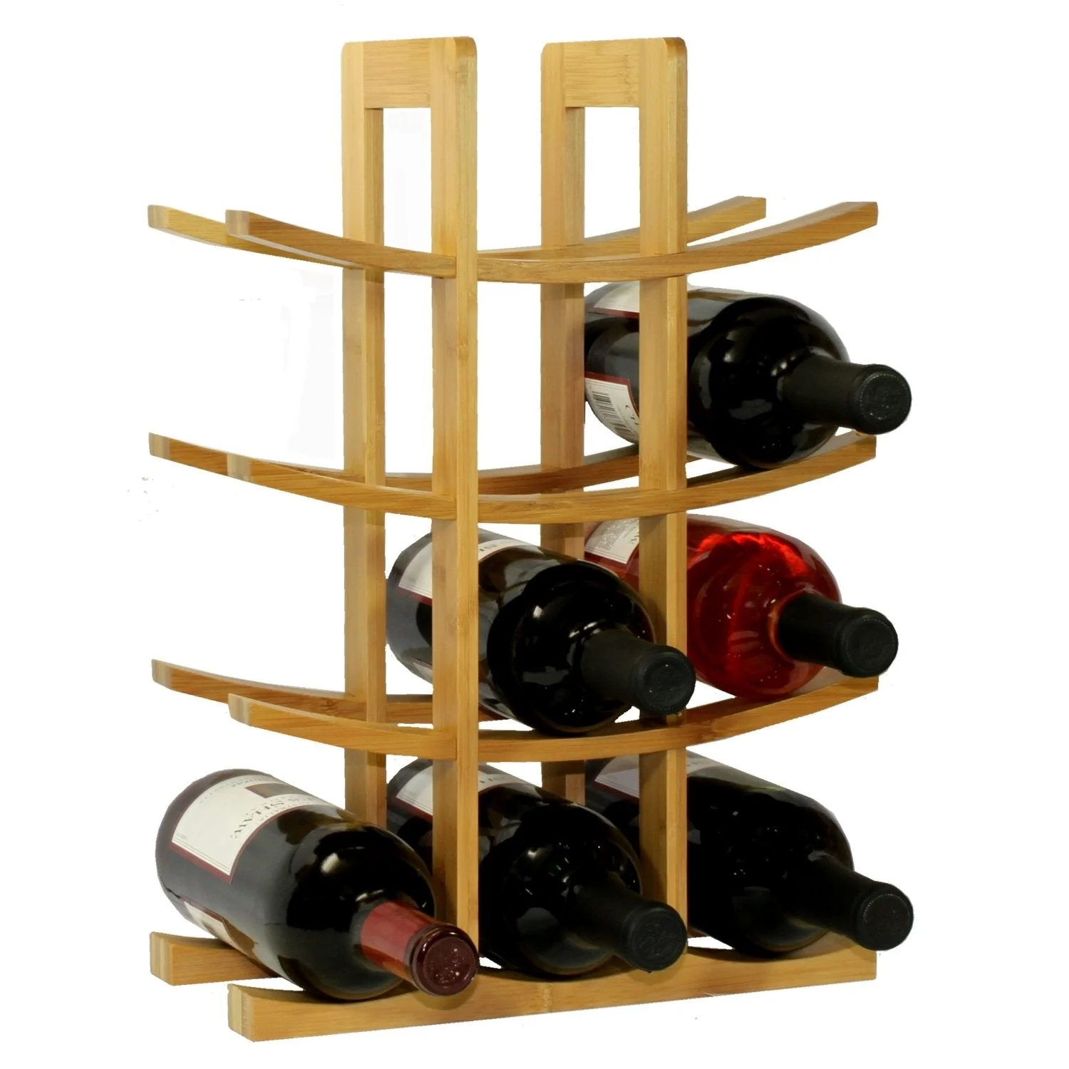 12-Bottle Wine Rack Modern Asian Style in Natural Bamboo - Image 2
