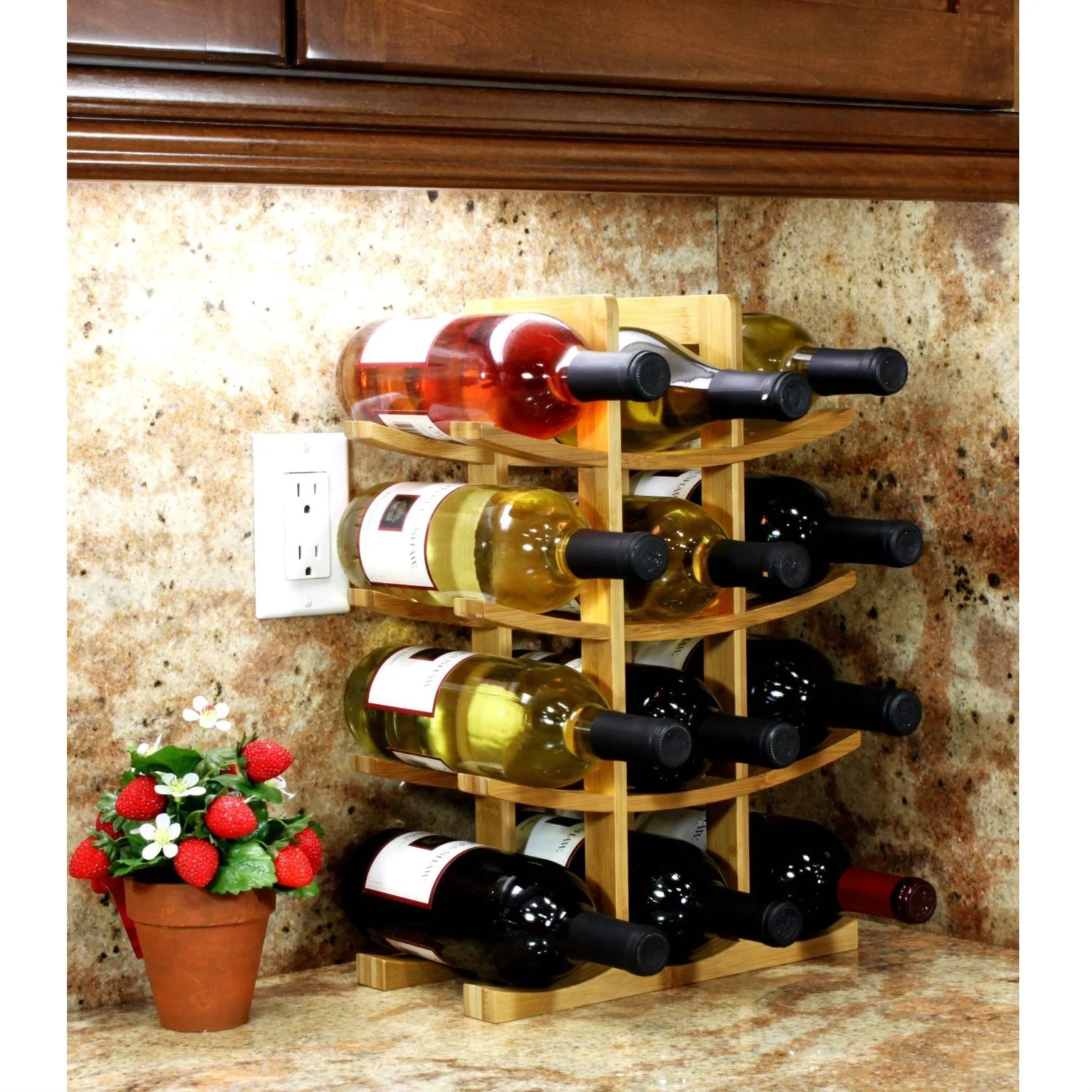 12-Bottle Wine Rack Modern Asian Style in Natural Bamboo - Image 3