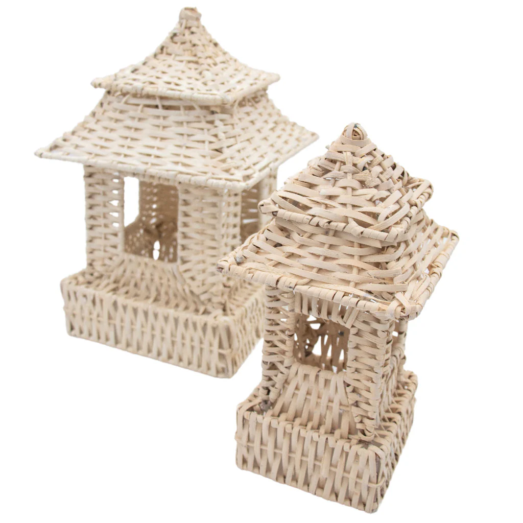 12 Large White Rattan Pagoda Lanterns - Handmade - Image 3