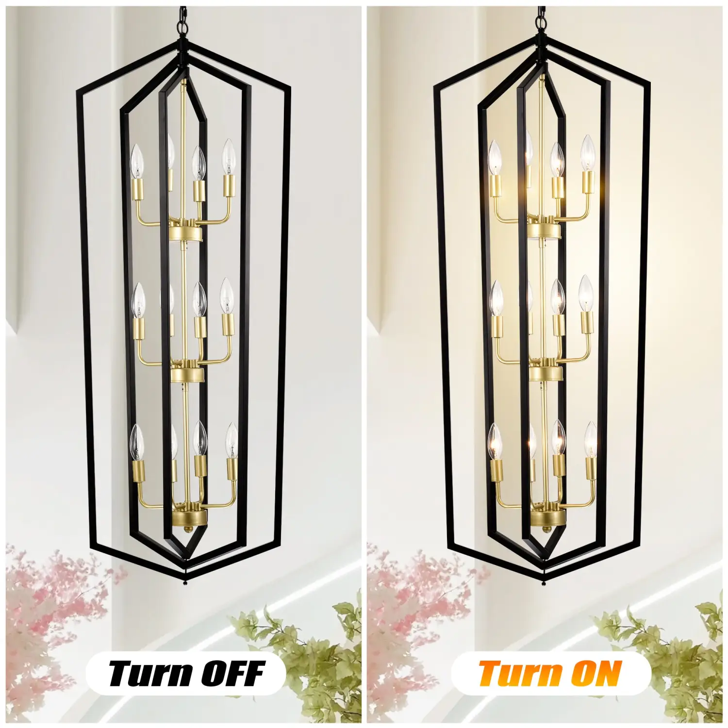 12 Light Farmhouse Hanging Light Indoor Lantern Chandelier with Gold Finish - Image 3