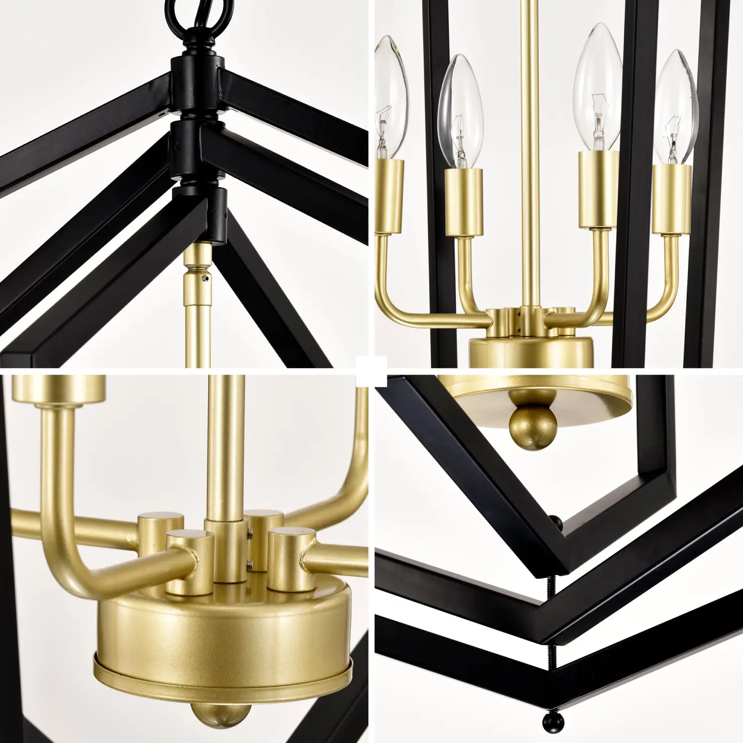 12 Light Farmhouse Hanging Light Indoor Lantern Chandelier with Gold Finish - Image 6