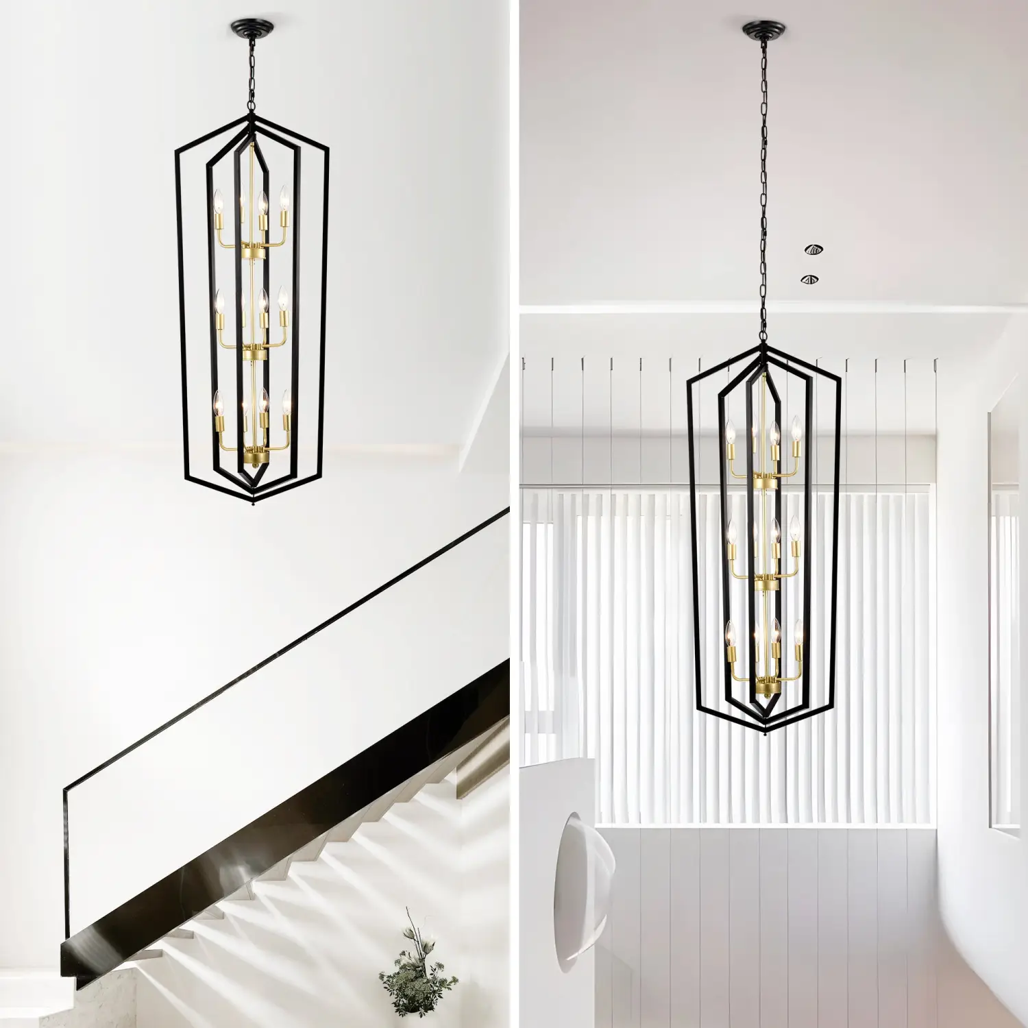 12 Light Farmhouse Hanging Light Indoor Lantern Chandelier with Gold Finish - Image 8
