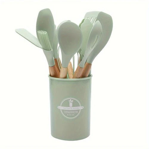 12-Piece Grey Silicone Kitchen Utensil Set with Holder – Heat Resistant - Image 10
