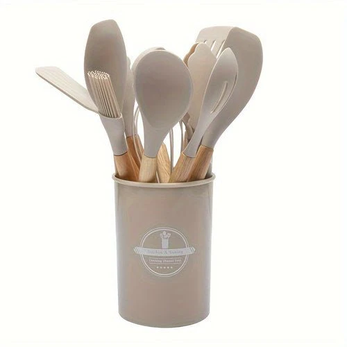 12-Piece Grey Silicone Kitchen Utensil Set with Holder – Heat Resistant - Image 11