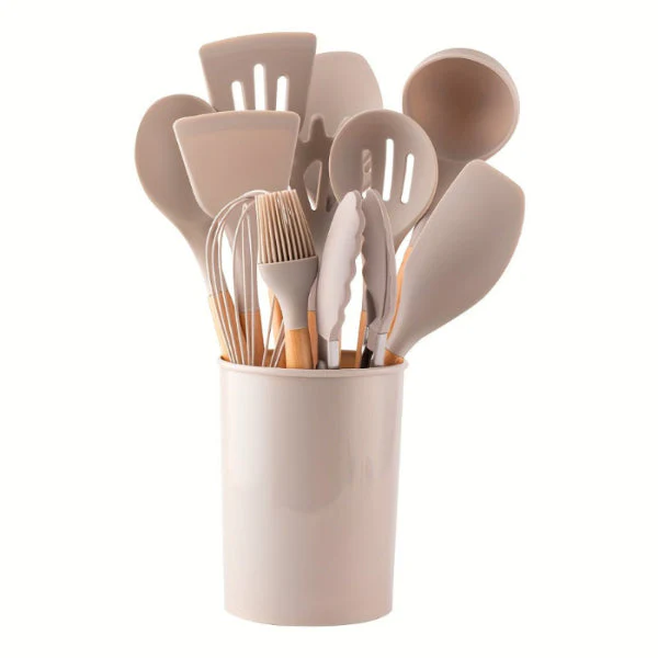 12-Piece Grey Silicone Kitchen Utensil Set with Holder – Heat Resistant - Image 2