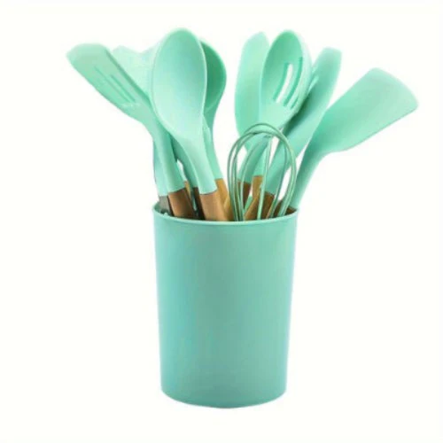 12-Piece Grey Silicone Kitchen Utensil Set with Holder – Heat Resistant - Image 4