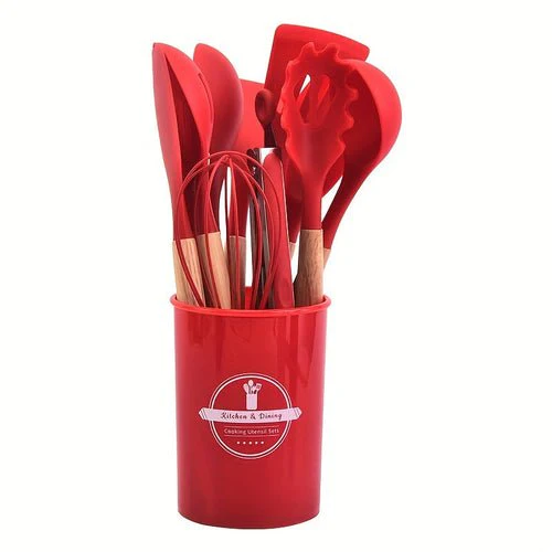 12-Piece Grey Silicone Kitchen Utensil Set with Holder – Heat Resistant - Image 6