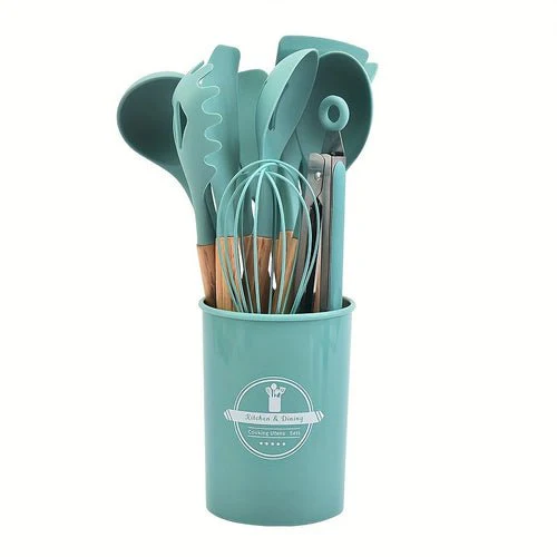 12-Piece Grey Silicone Kitchen Utensil Set with Holder – Heat Resistant - Image 7