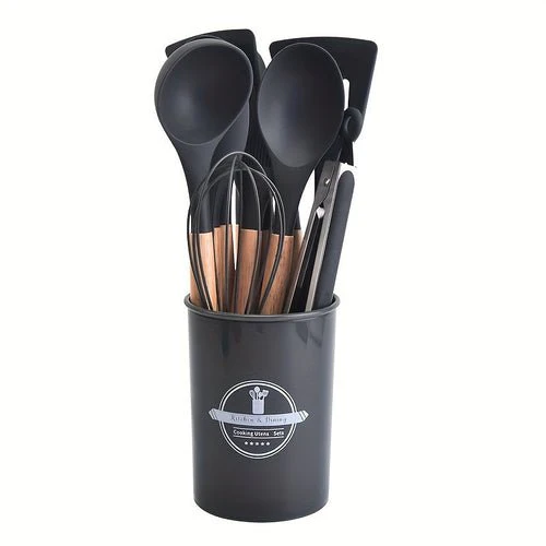 12-Piece Grey Silicone Kitchen Utensil Set with Holder – Heat Resistant - Image 8