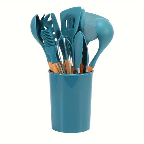 12-Piece Grey Silicone Kitchen Utensil Set with Holder – Heat Resistant - Image 9