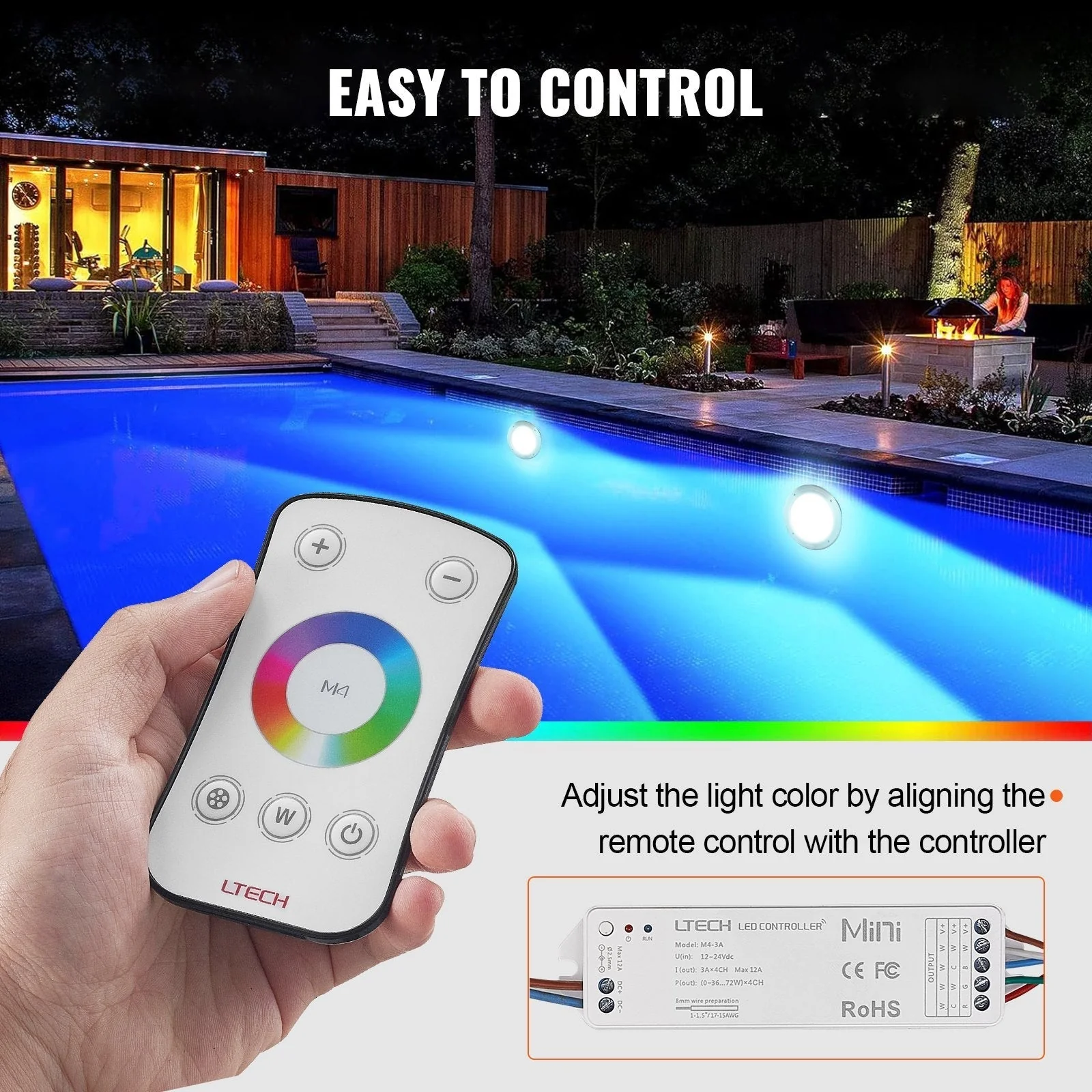 12V 40W LED Pool Lights with Remote Control & RGBW Color Changing Feature - Image 5