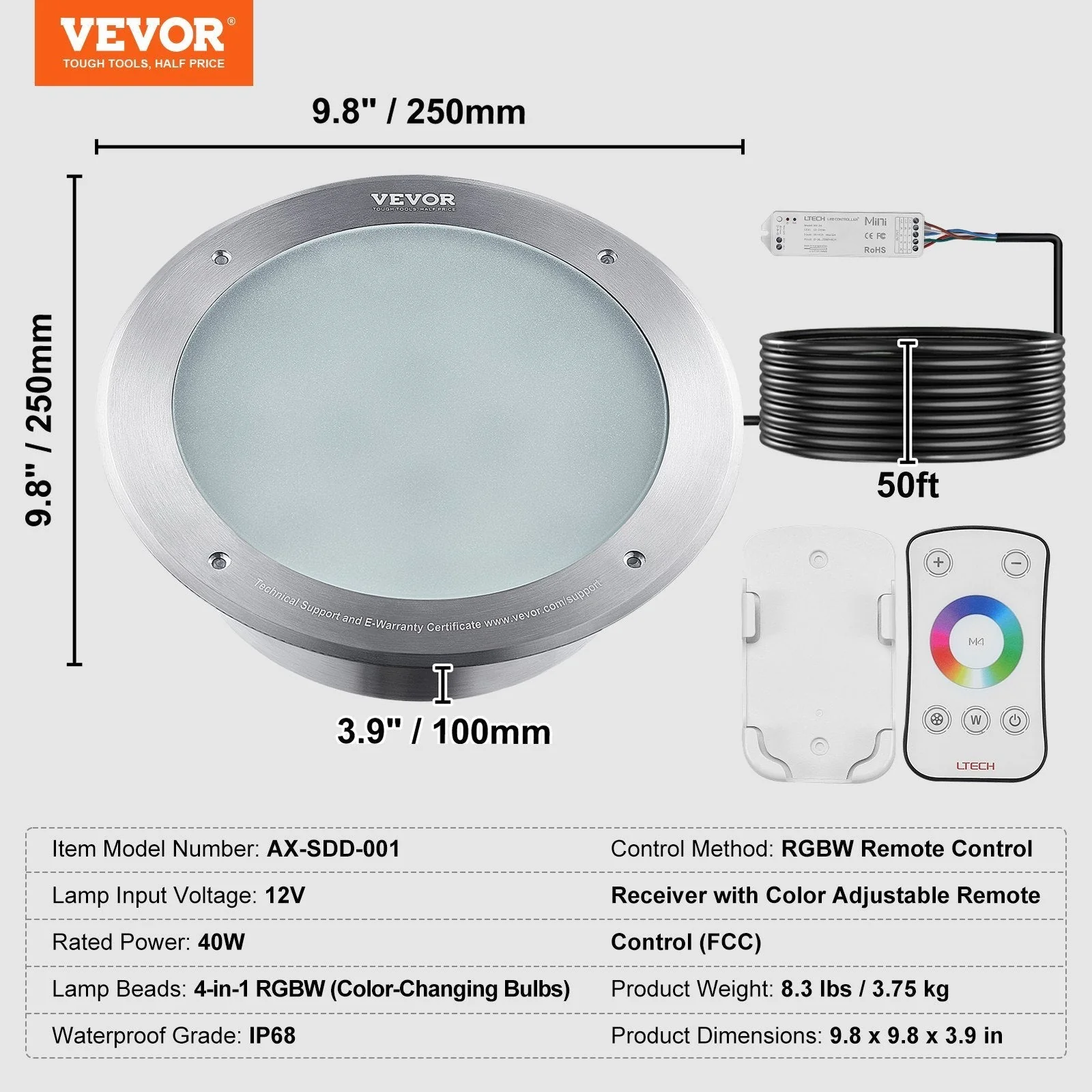 12V 40W LED Pool Lights with Remote Control & RGBW Color Changing Feature - Image 6