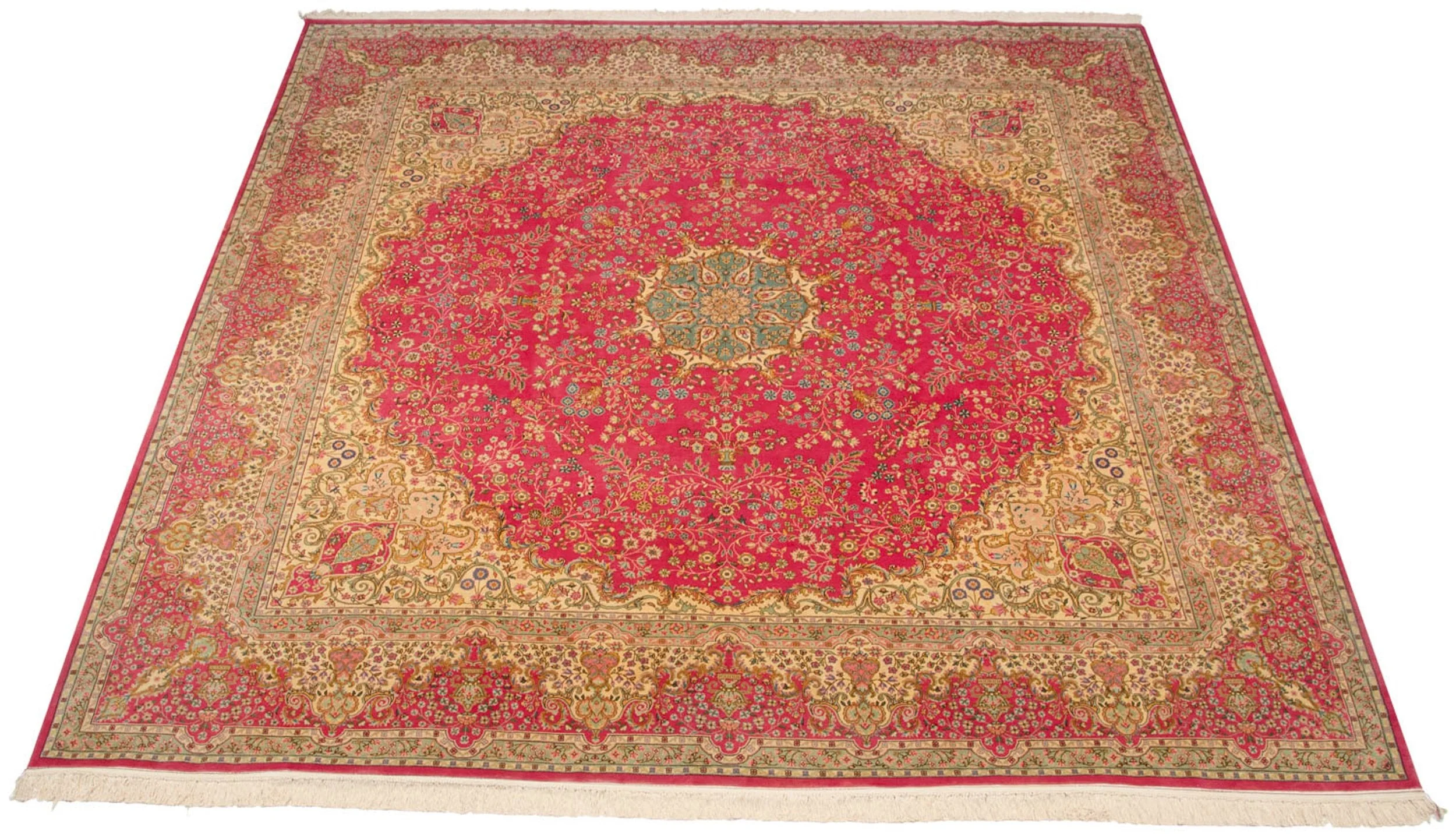 12x12.5 Vintage Bulgarian Kerman Design Square Carpet - Image 2