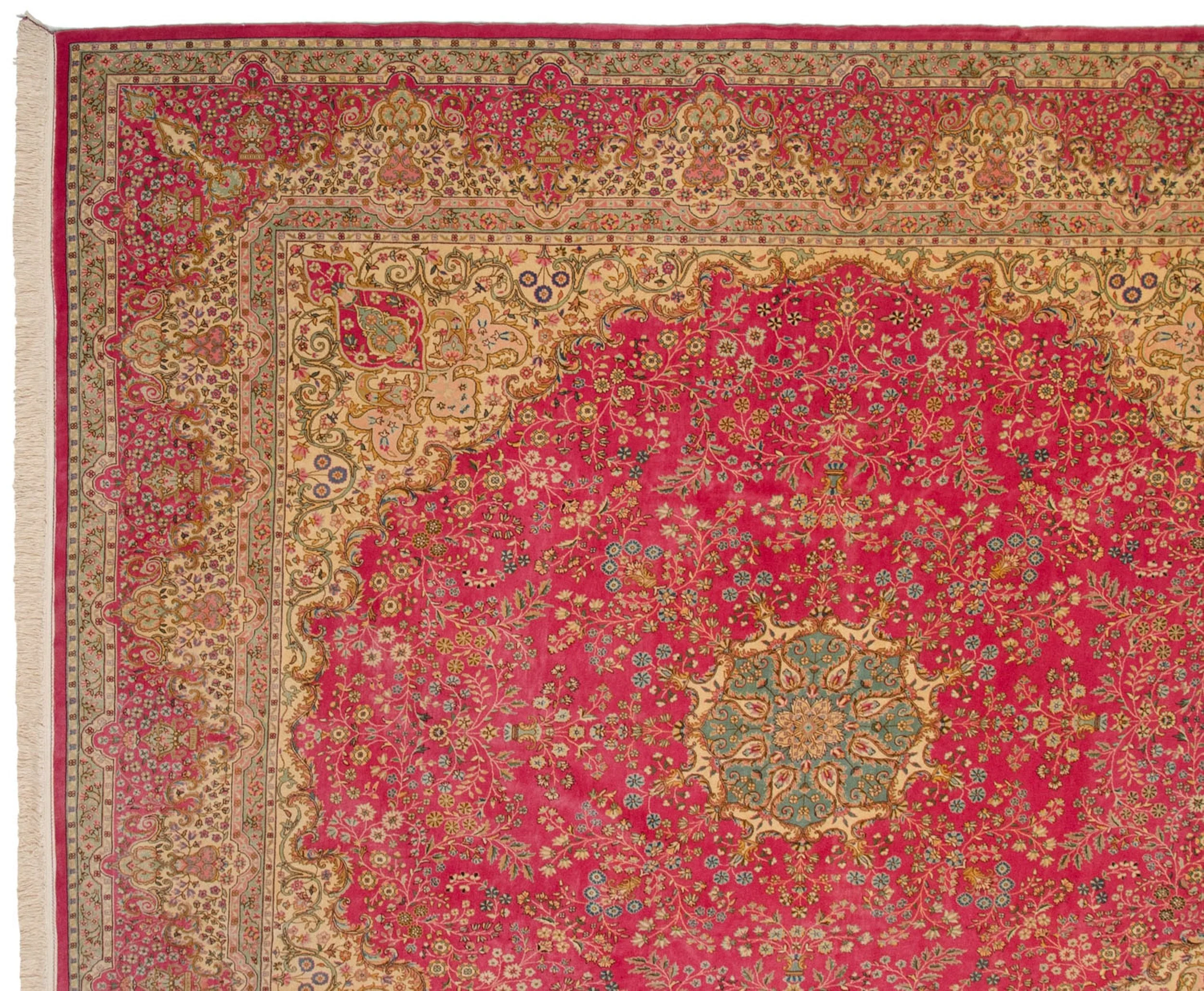 12x12.5 Vintage Bulgarian Kerman Design Square Carpet - Image 4