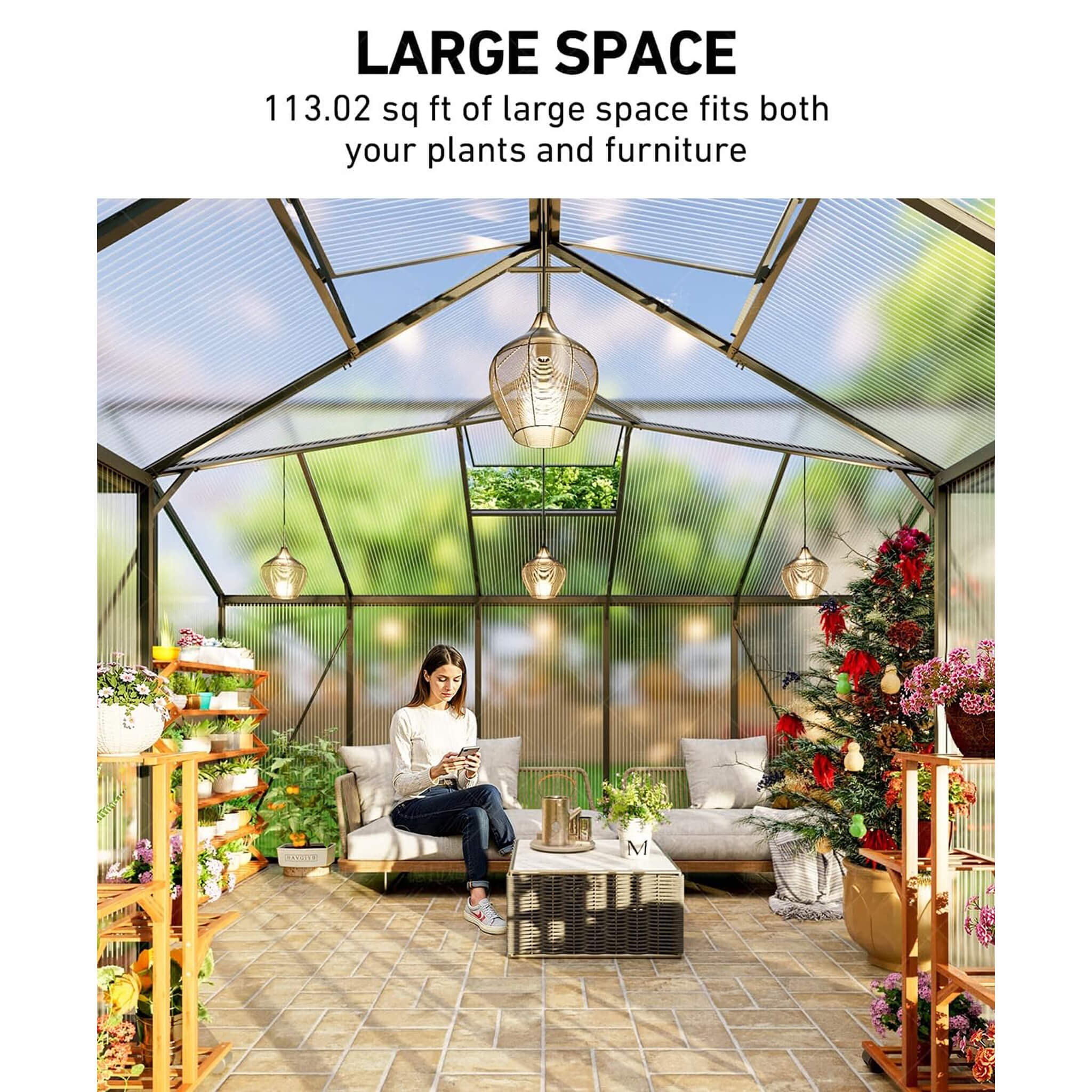 [12X12FT] Premium T-Shape Polycarbonate Greenhouse With UV Protection And Aluminum Frame (SAK27460) - Image 4