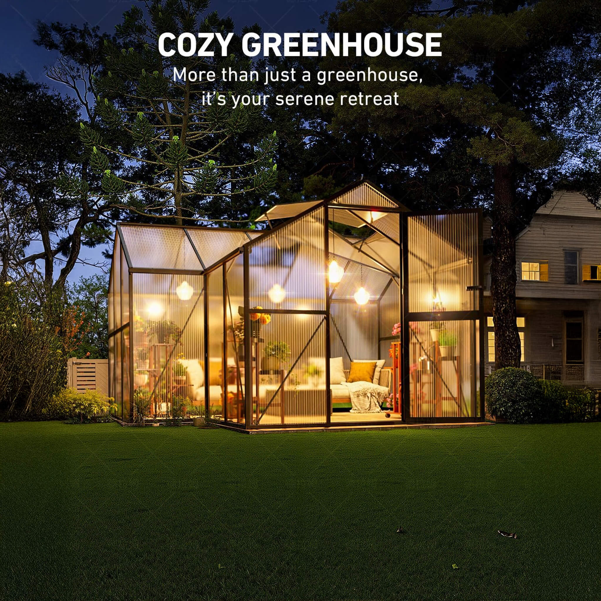 [12X12FT] Premium T-Shape Polycarbonate Greenhouse With UV Protection And Aluminum Frame (SAK27460) - Image 5