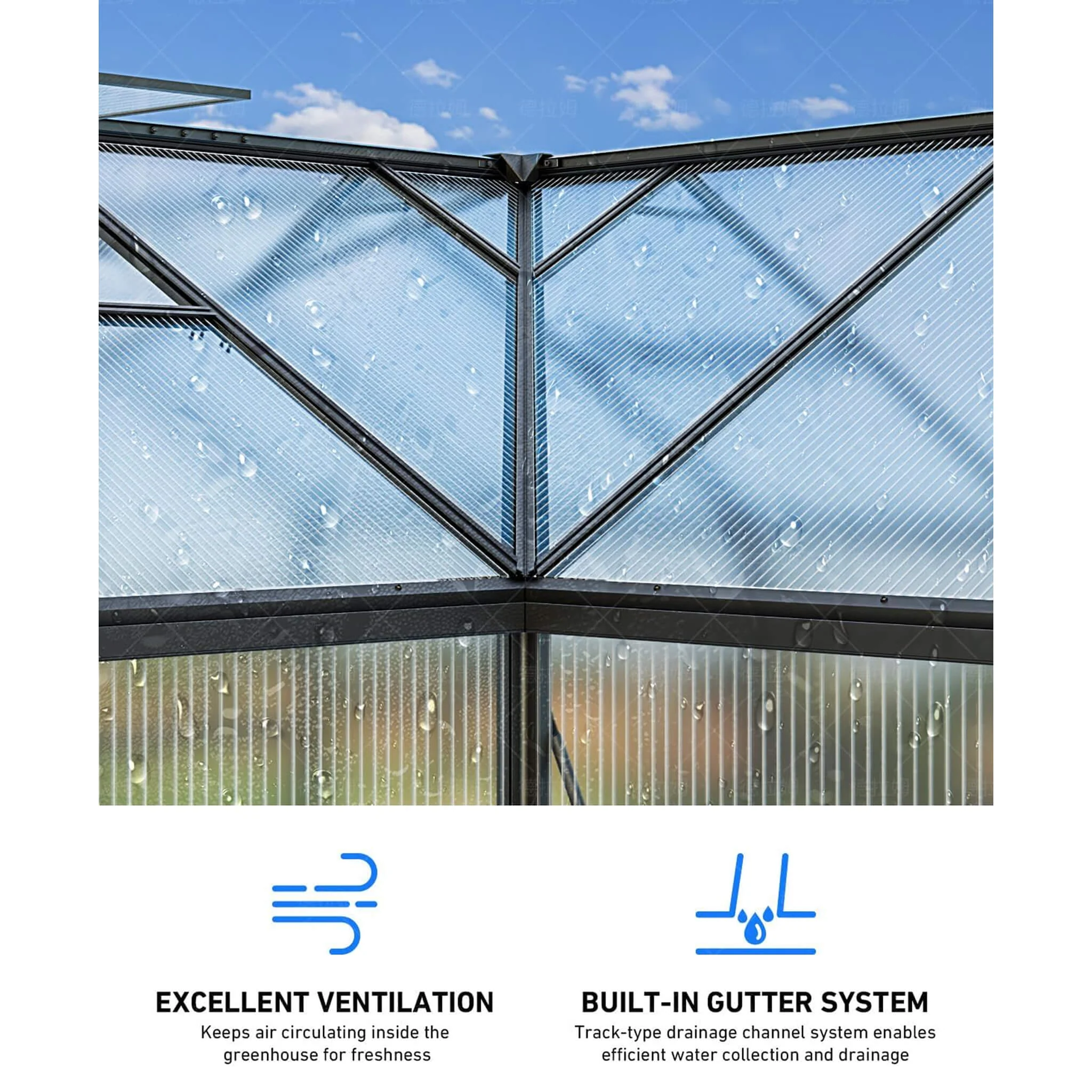 [12X12FT] Premium T-Shape Polycarbonate Greenhouse With UV Protection And Aluminum Frame (SAK27460) - Image 6