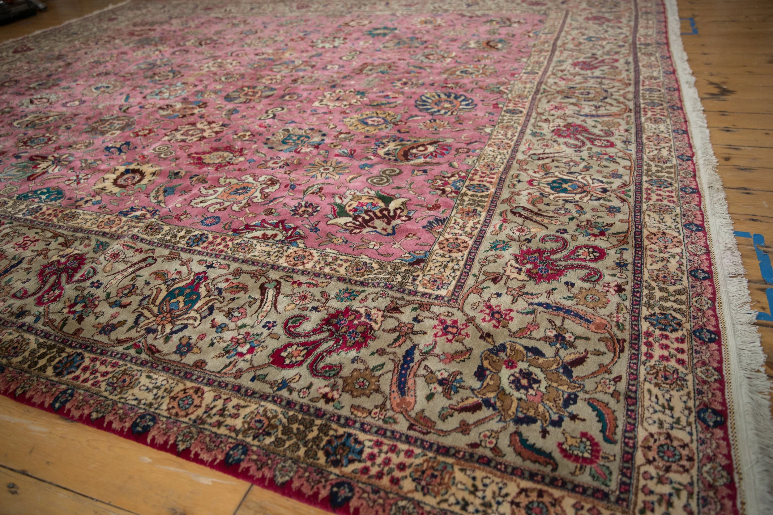 12x13.5 Vintage Tabriz Square Carpet - Image 5