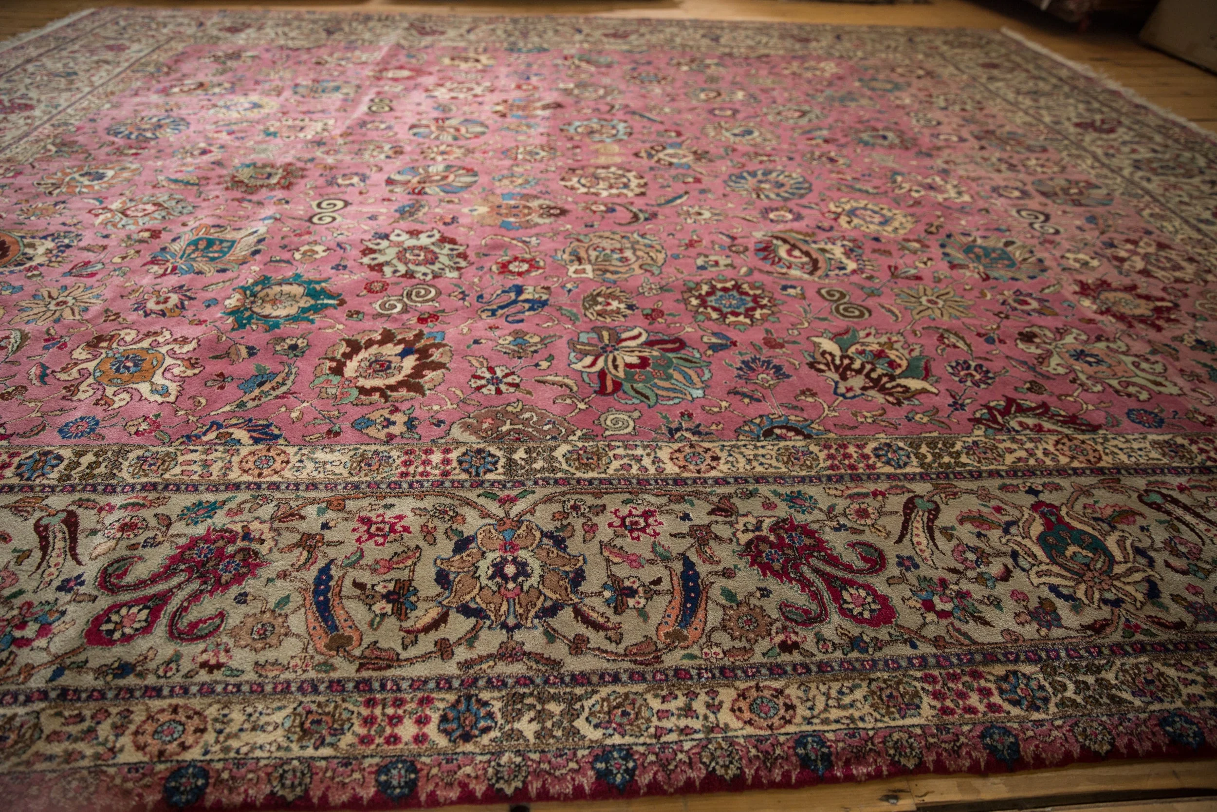 12x13.5 Vintage Tabriz Square Carpet - Image 9