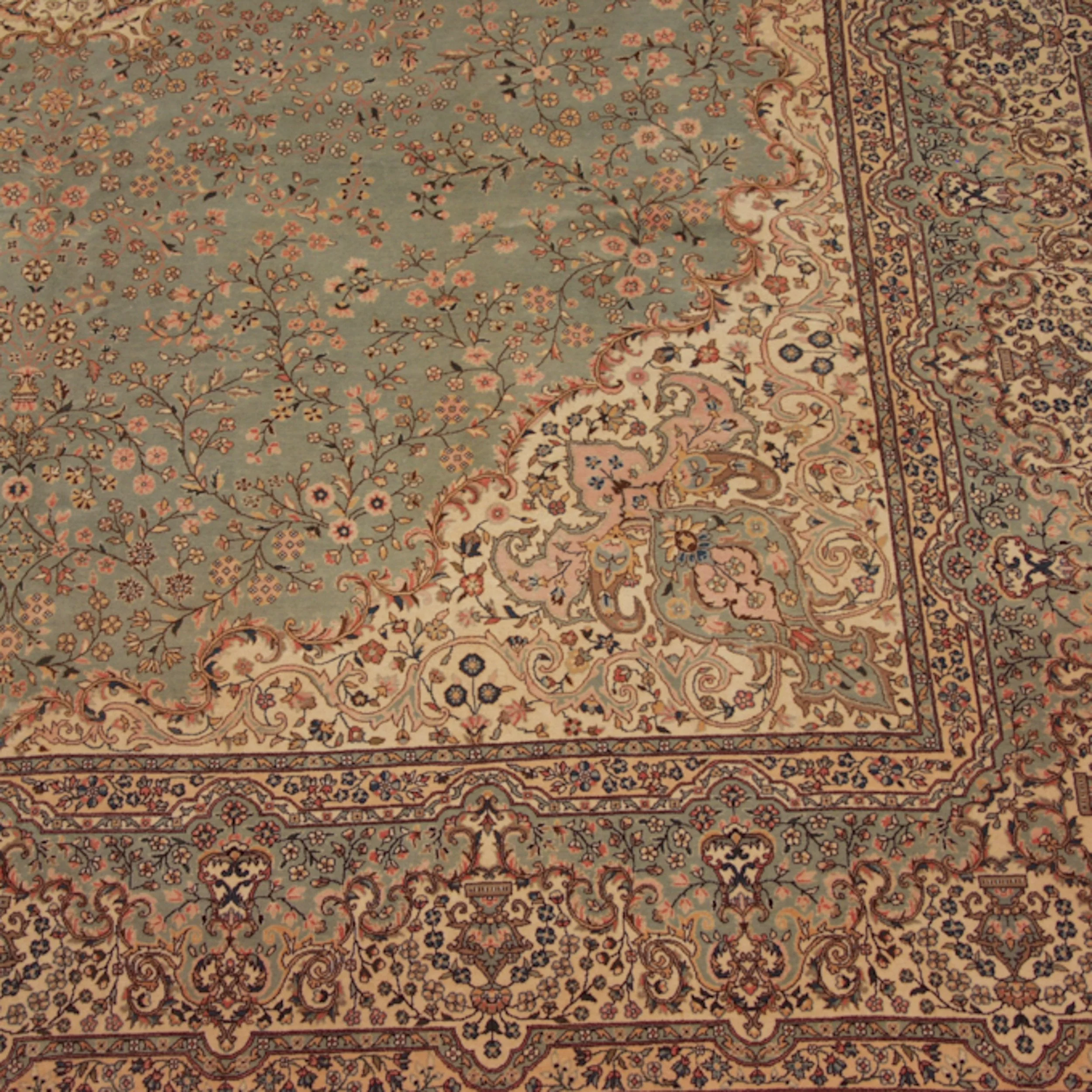 12x14 Vintage Fine Bulgarian Kerman Design Square Carpet - Image 17