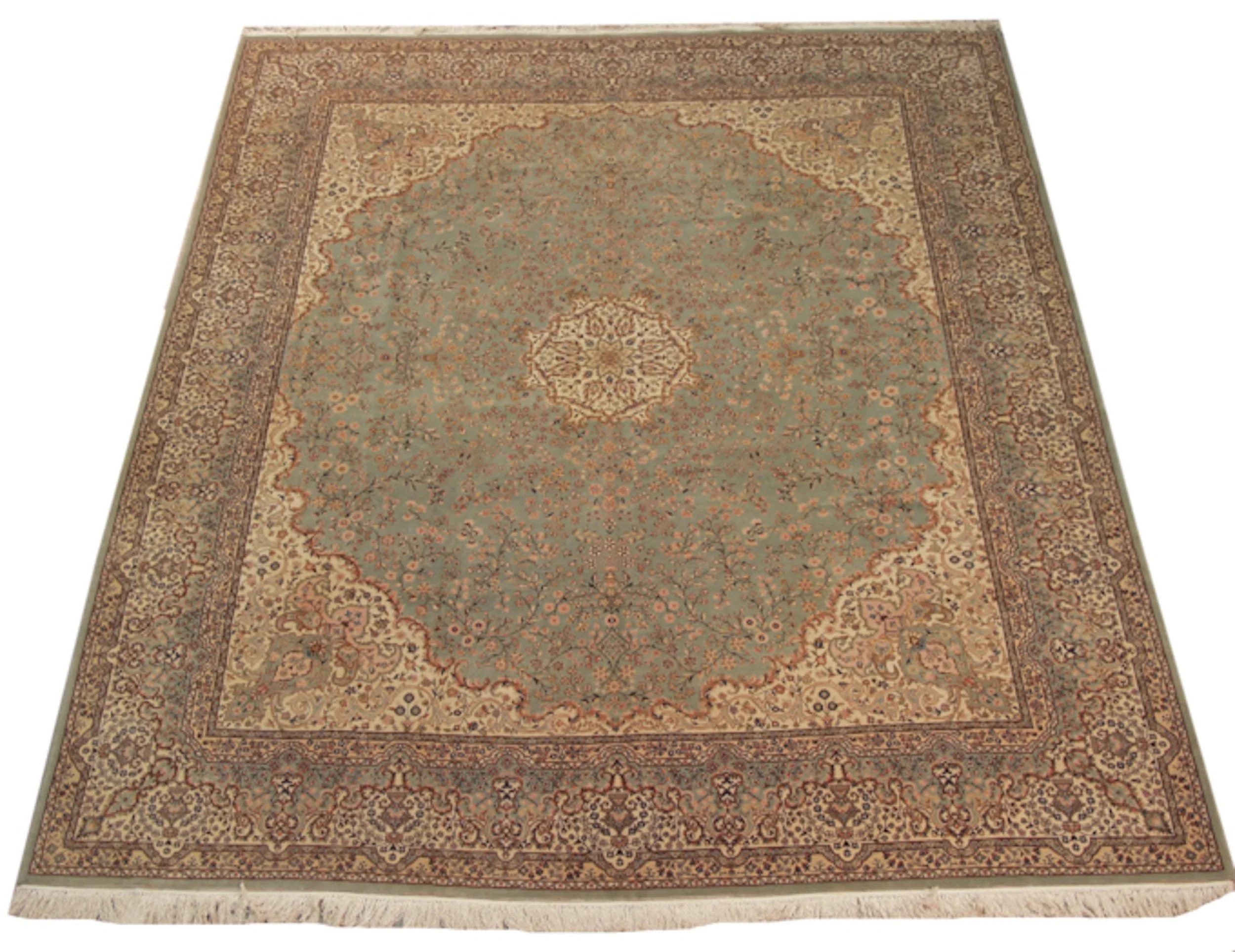 12x14 Vintage Fine Bulgarian Kerman Design Square Carpet - Image 2
