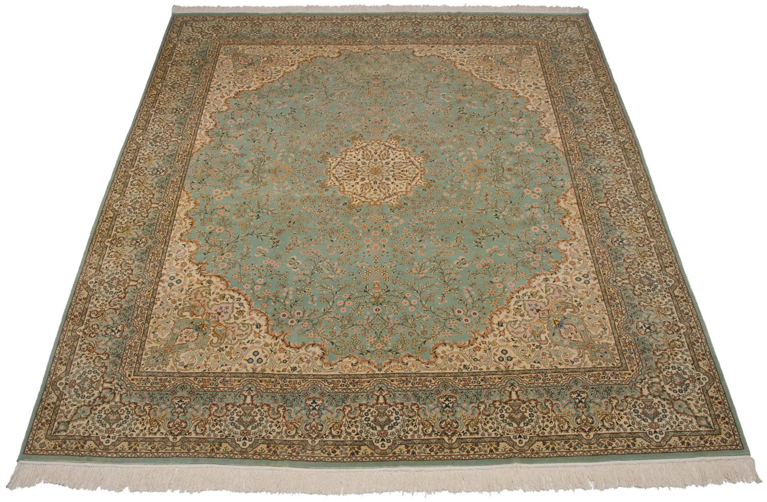12x14 Vintage Fine Bulgarian Kerman Design Square Carpet - Image 4
