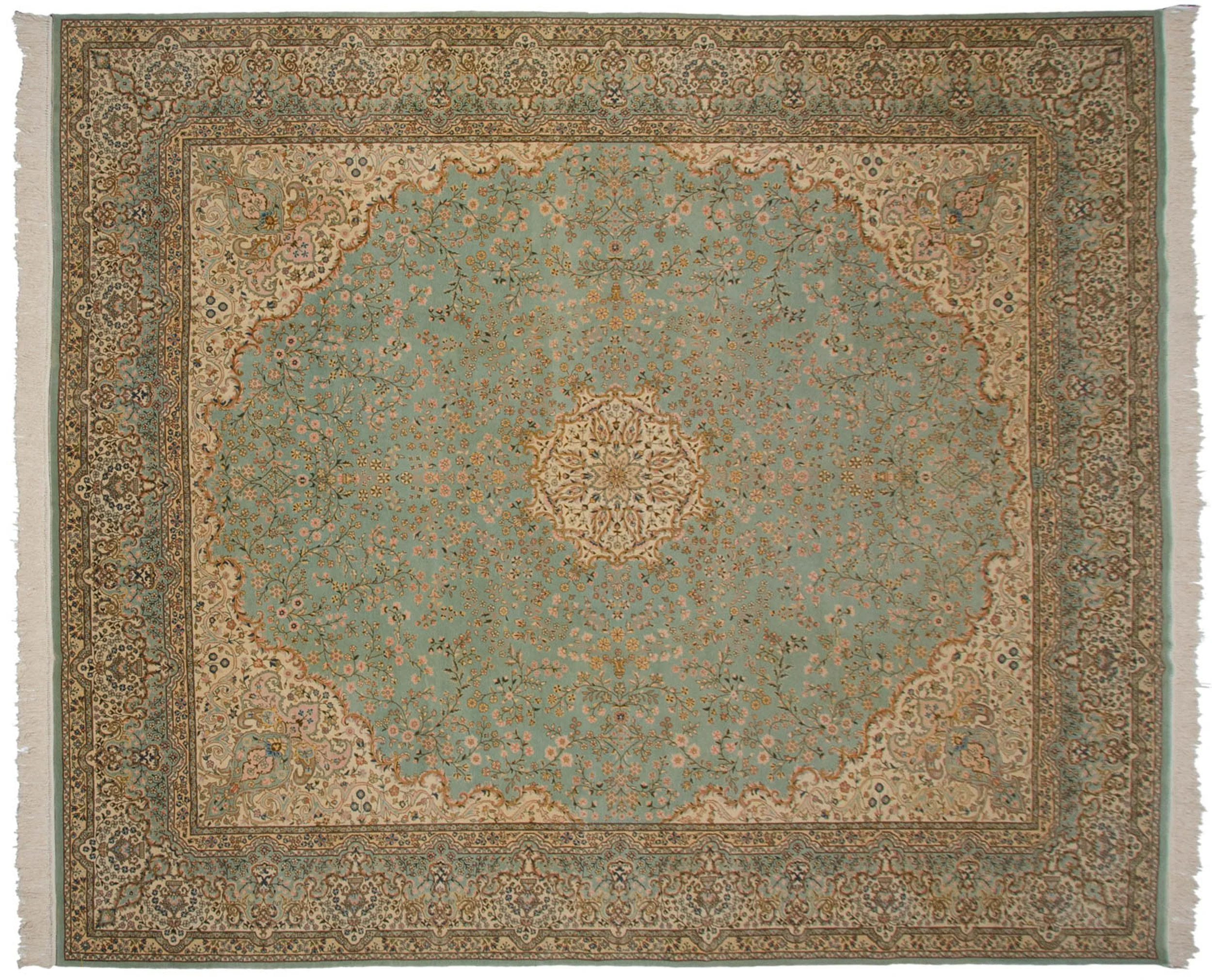 12x14 Vintage Fine Bulgarian Kerman Design Square Carpet - Image 5