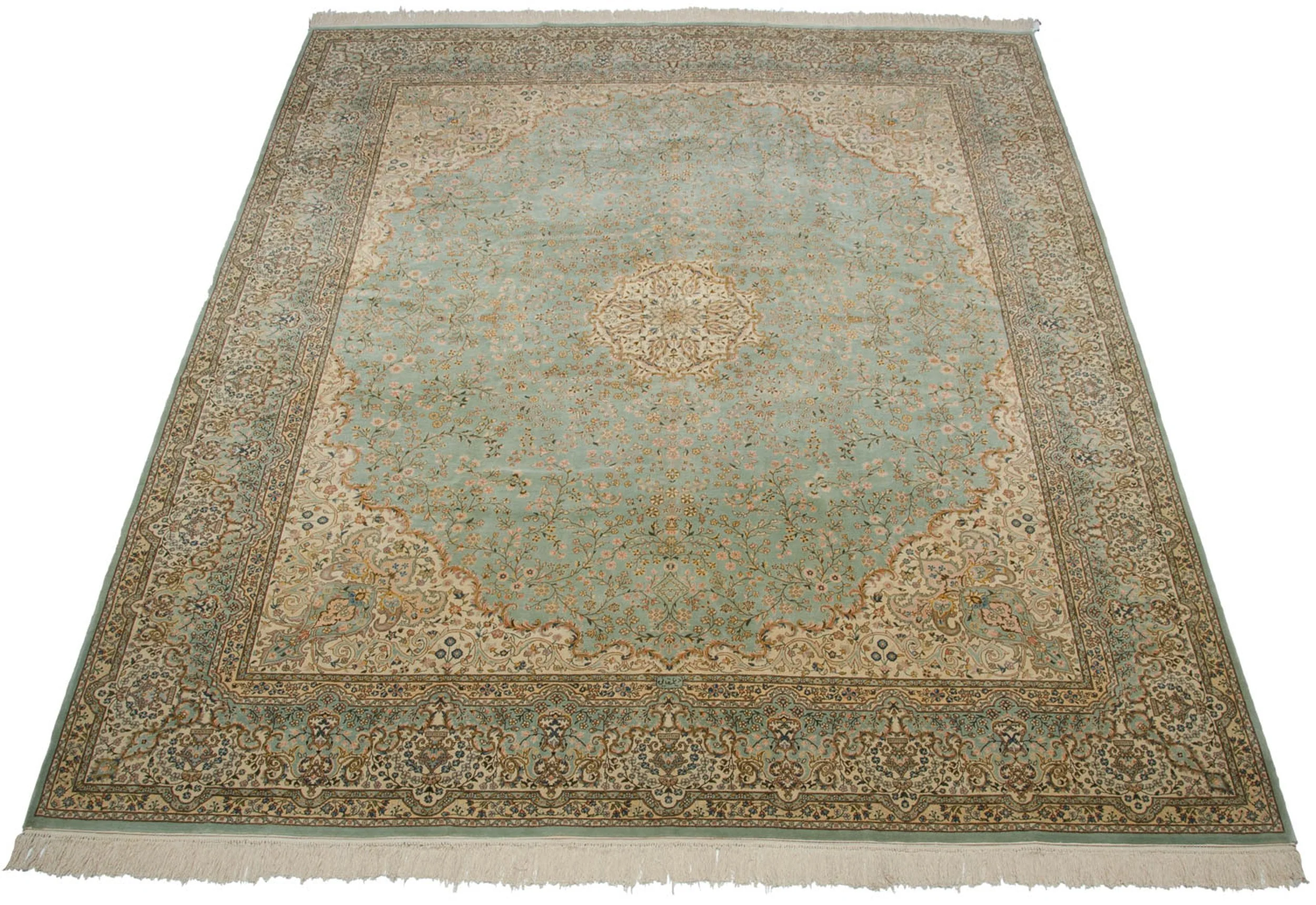12x14 Vintage Fine Bulgarian Kerman Design Square Carpet - Image 6