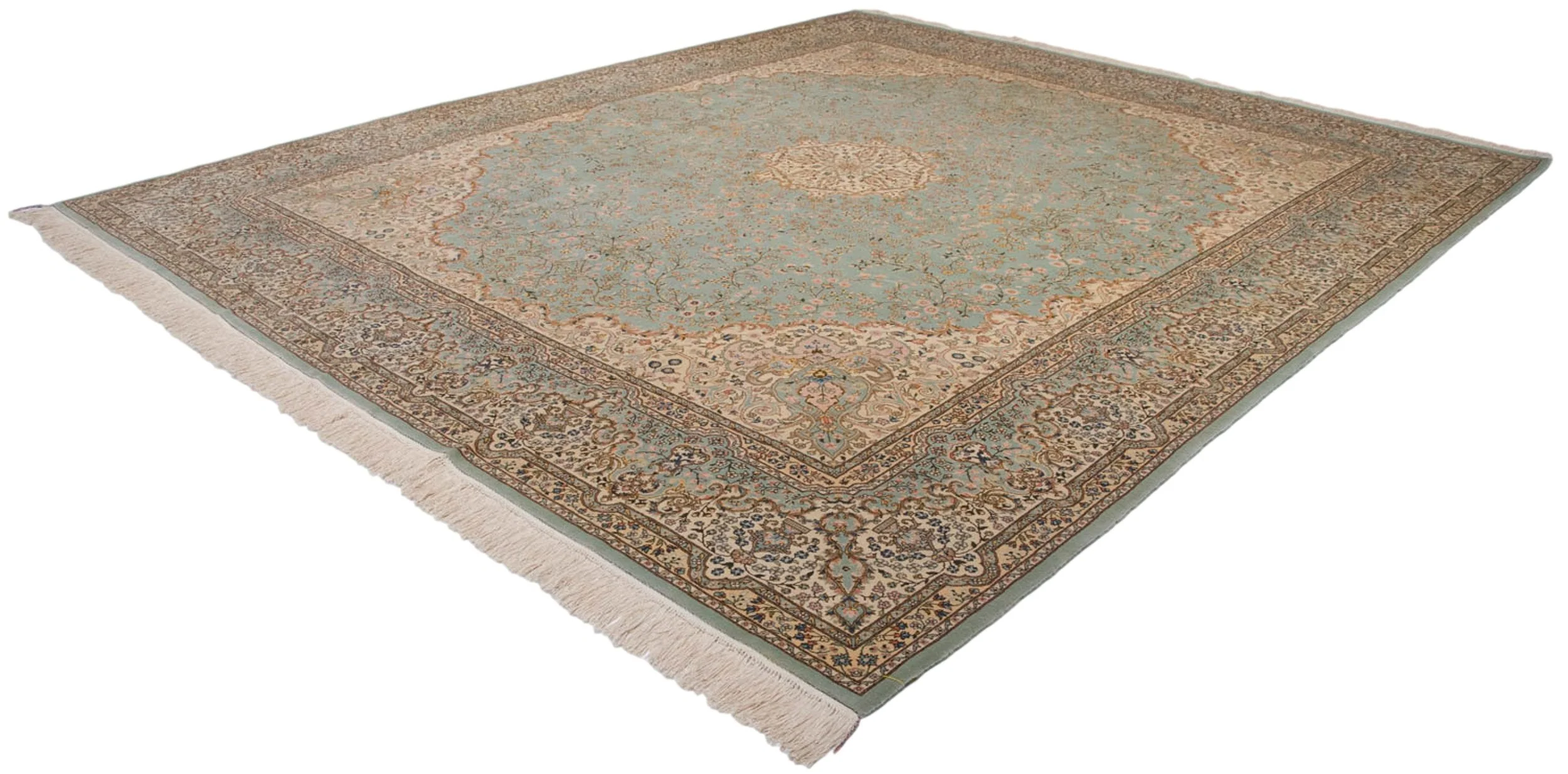 12x14 Vintage Fine Bulgarian Kerman Design Square Carpet - Image 7