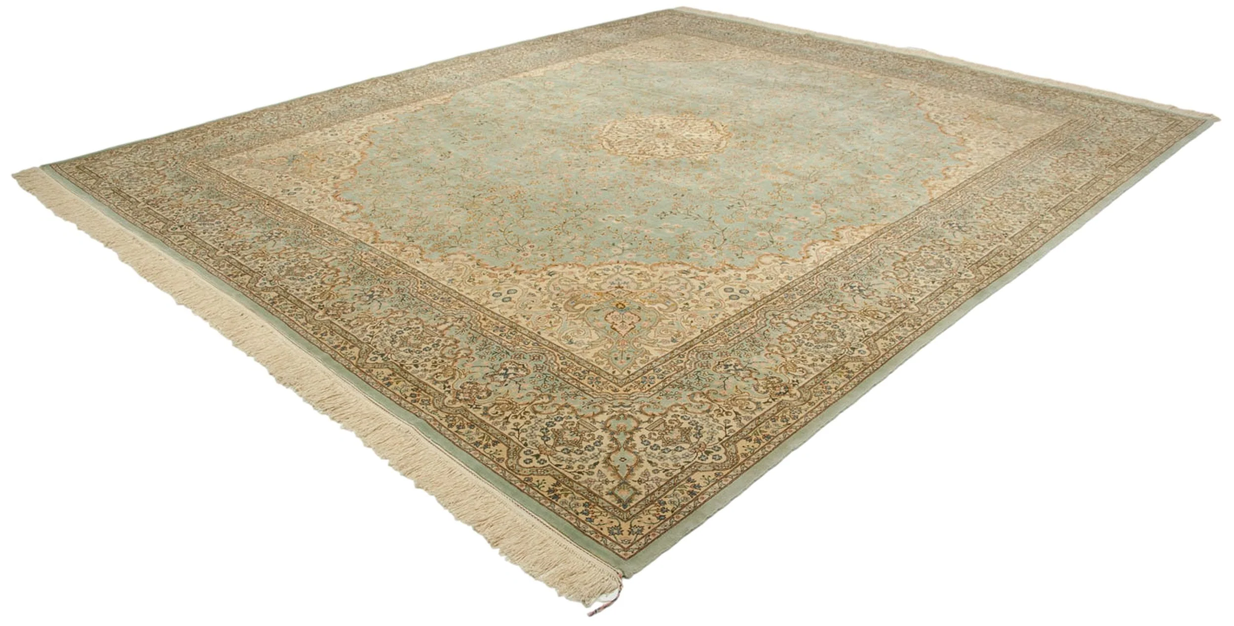 12x14 Vintage Fine Bulgarian Kerman Design Square Carpet - Image 8