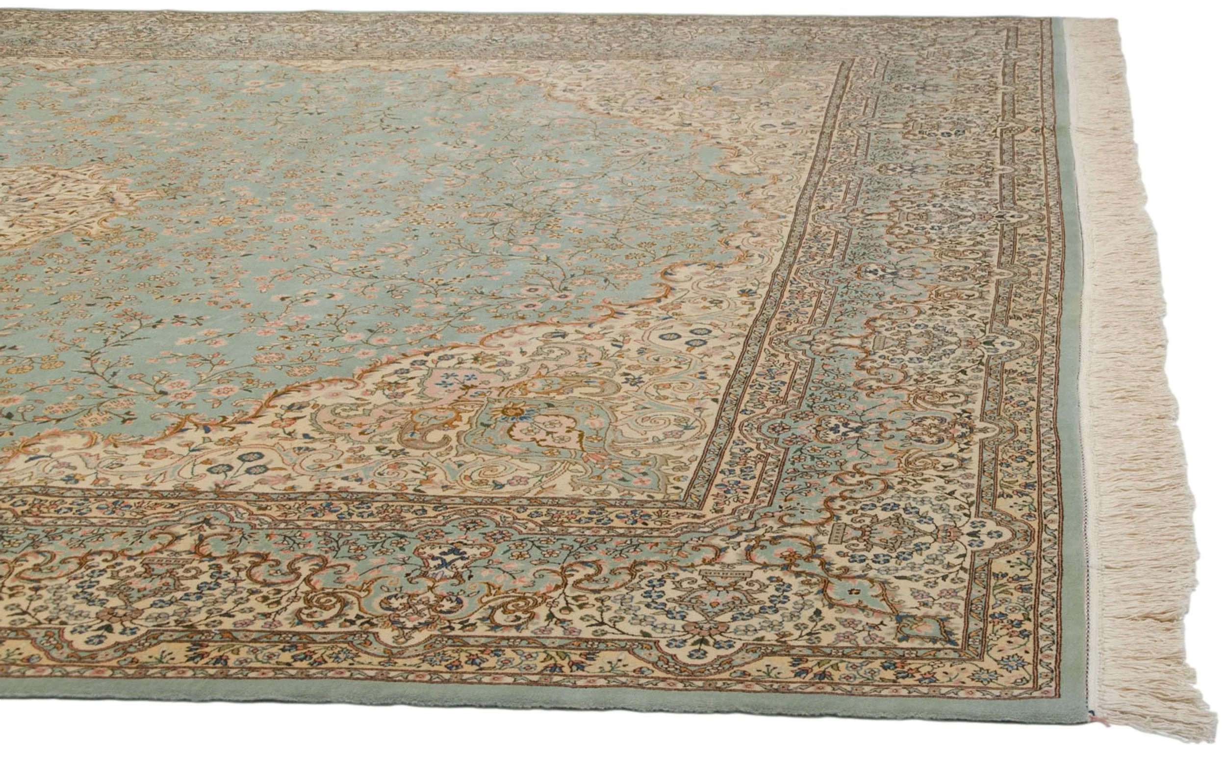 12x14 Vintage Fine Bulgarian Kerman Design Square Carpet - Image 9