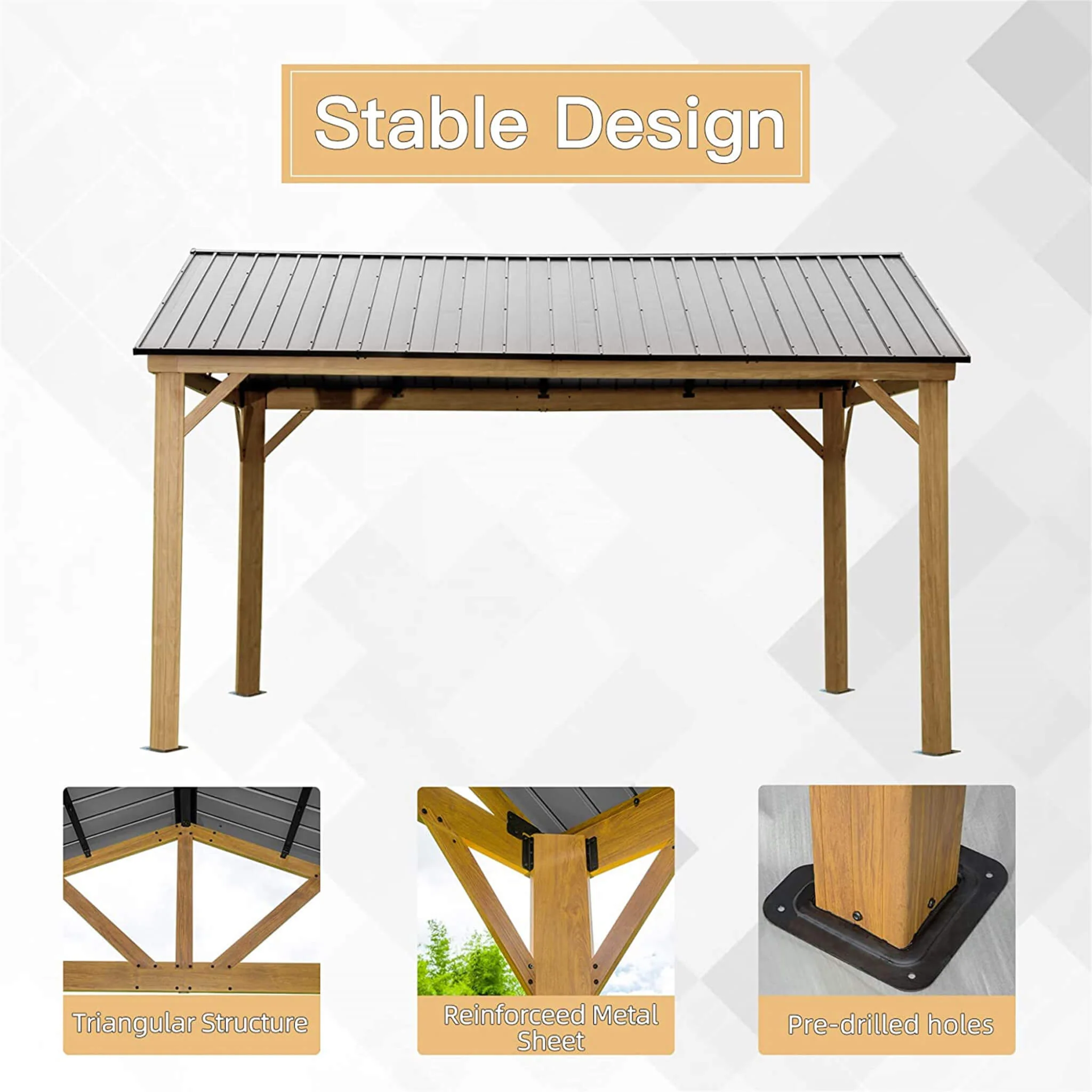 [12X14FT] Alora Hardtop All-Weather Outdoor Gazebo With Galvanized Steel Roof (SAK83261) - Image 8