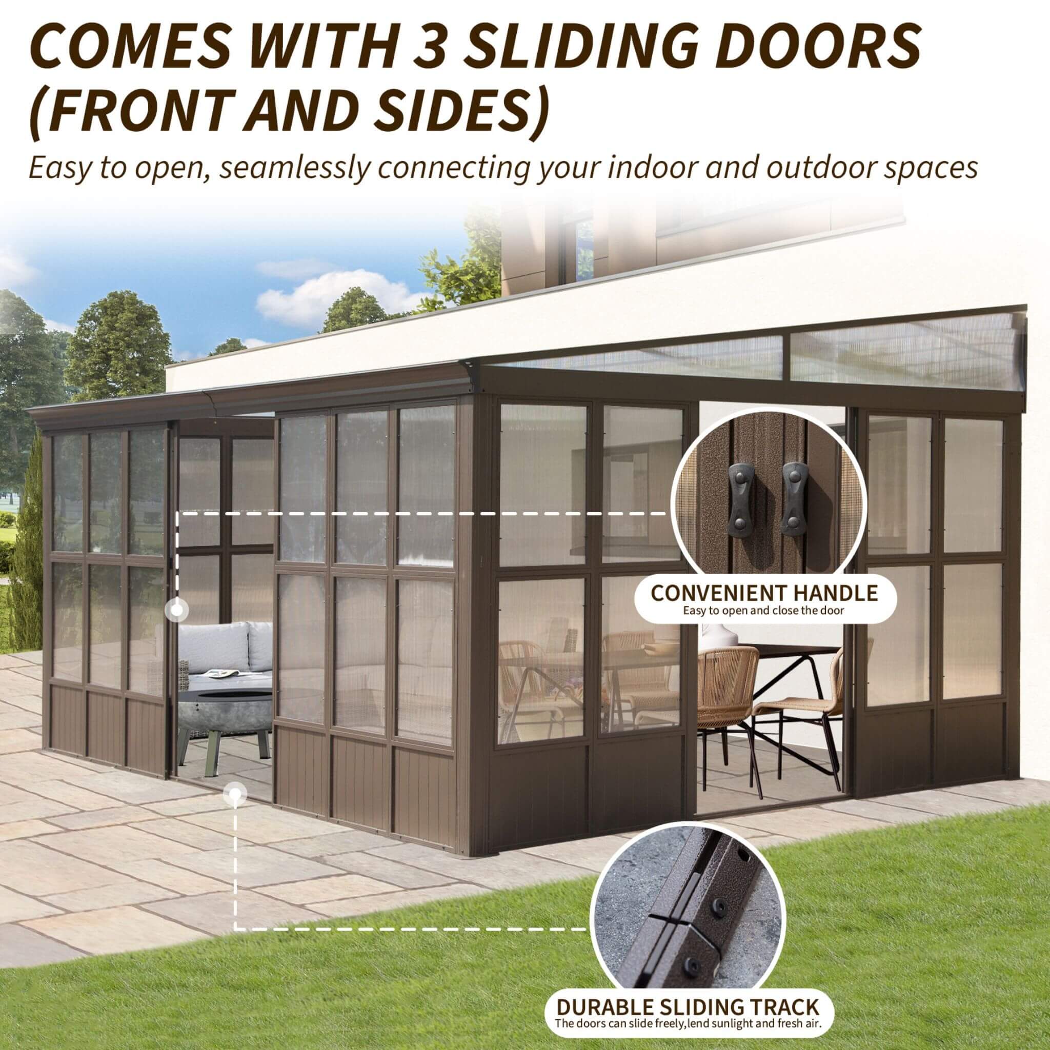 [12X16FT] Extra-Large Heavy-Duty All-Season Sunroom With Sliding Doors And Polycarbonate Windows (SAK98357) - Image 3