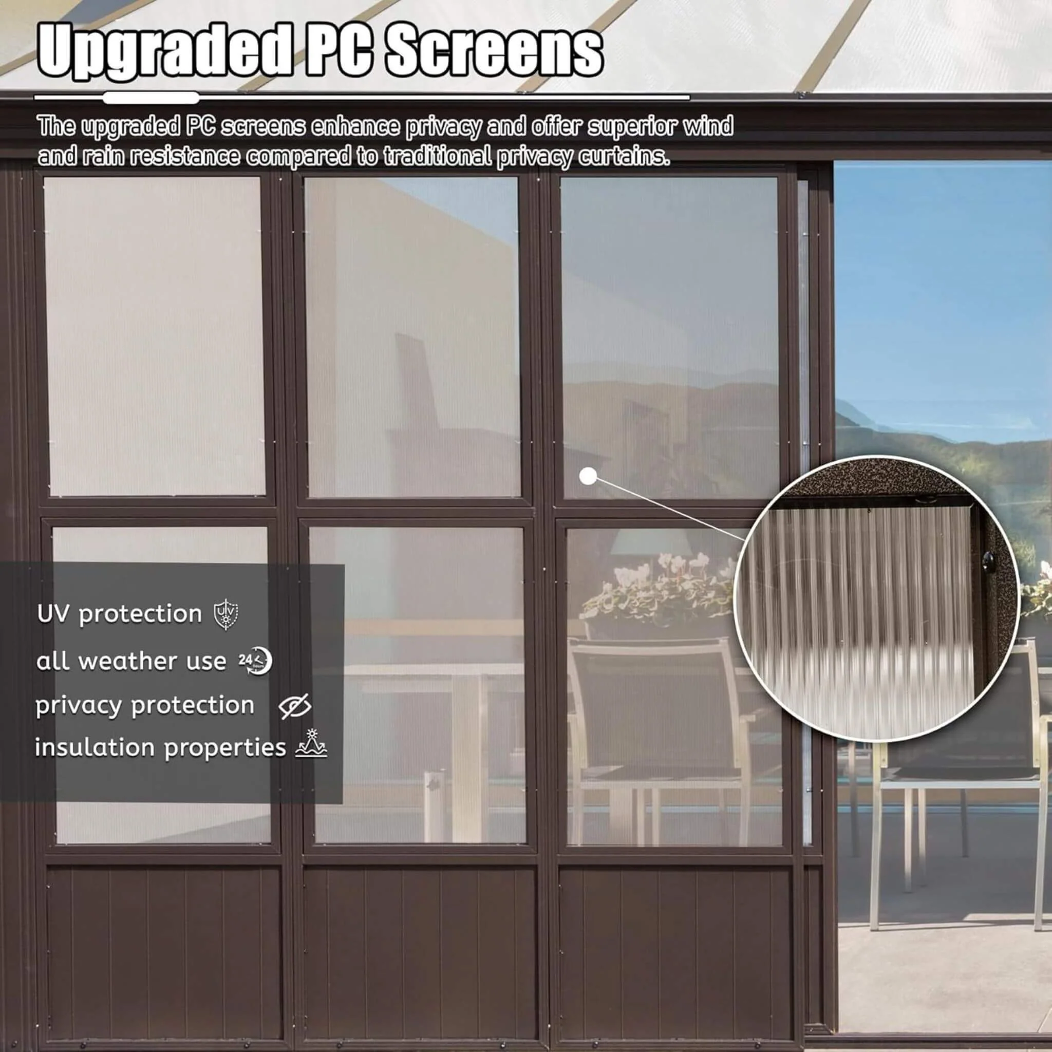 [12X16FT] Extra-Large Heavy-Duty All-Season Sunroom With Sliding Doors And Polycarbonate Windows (SAK98357) - Image 5
