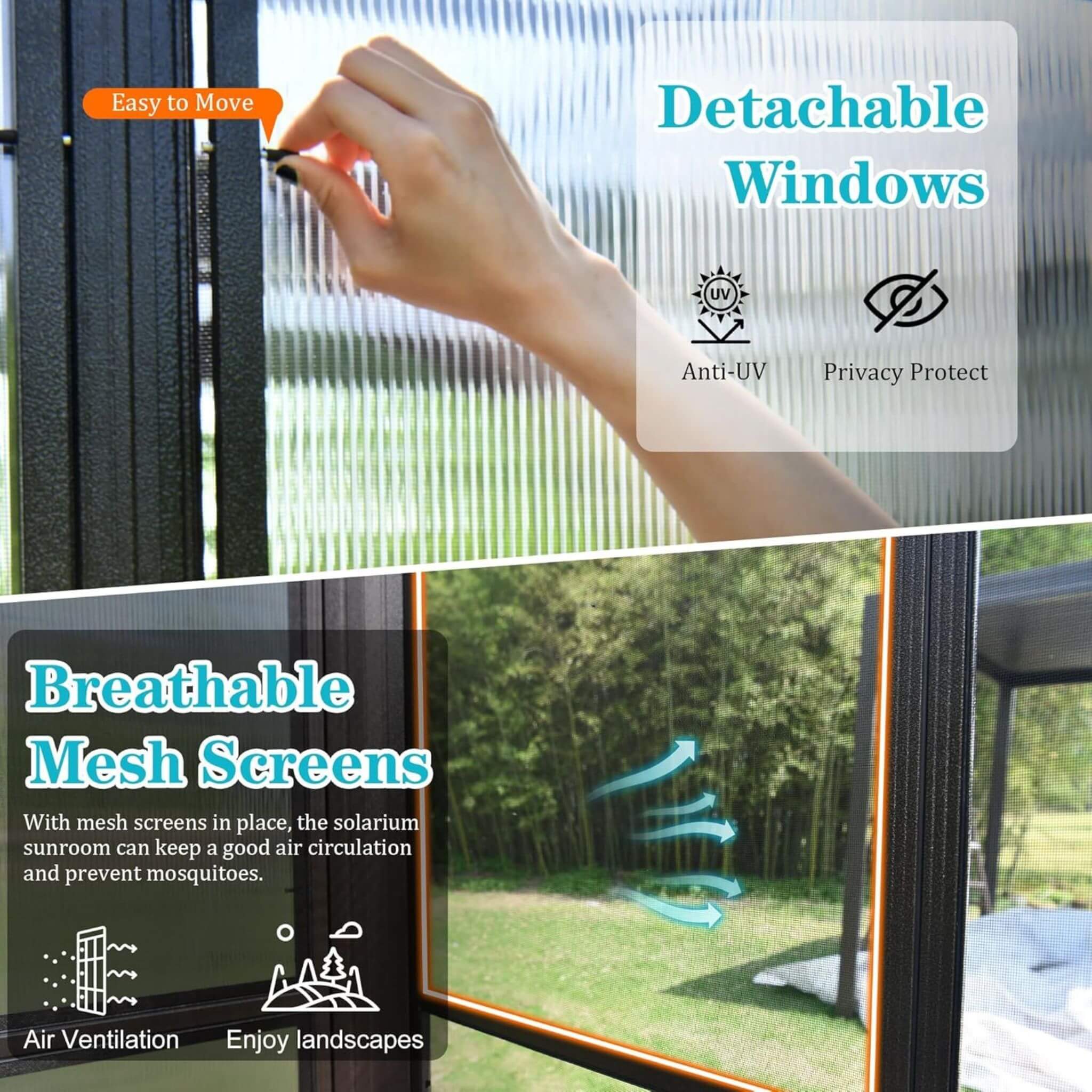 [12X16FT] Extra-Large Heavy-Duty All-Season Sunroom With Sliding Doors And Polycarbonate Windows (SAK98357) - Image 6