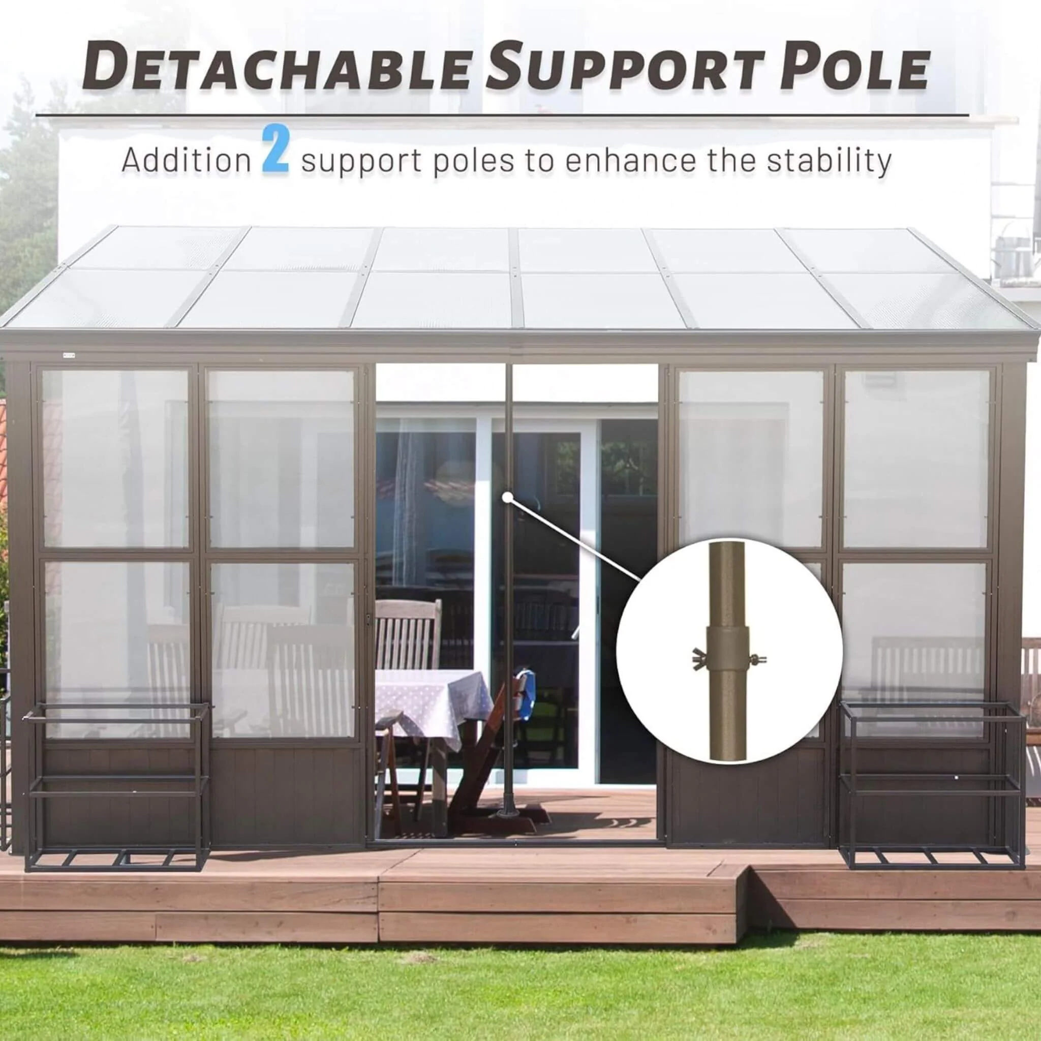 [12X16FT] Extra-Large Heavy-Duty All-Season Sunroom With Sliding Doors And Polycarbonate Windows (SAK98357) - Image 8