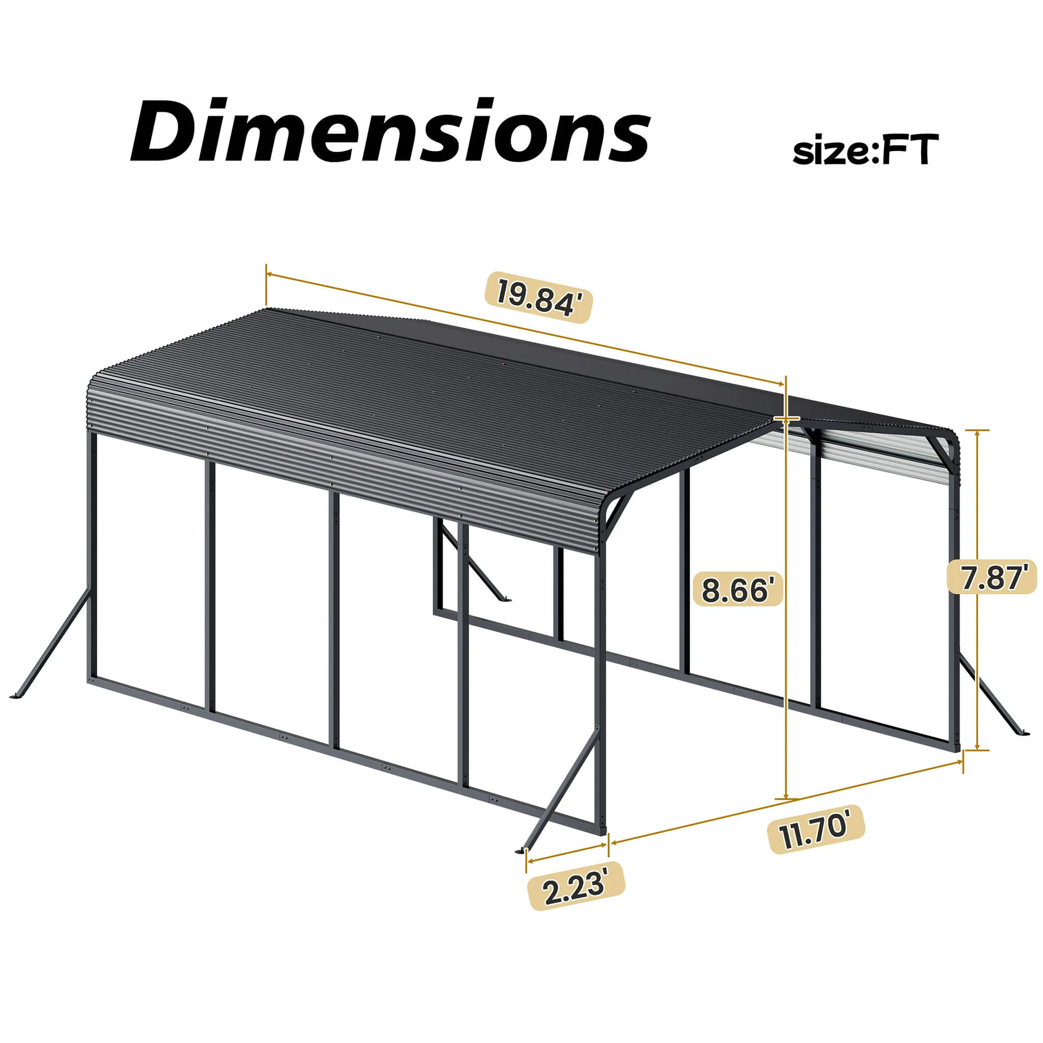 [12X20FT] Alora Heavy-Duty All-Weather Metal Carport With Reinforced Support Base (SAK97381) - Image 13