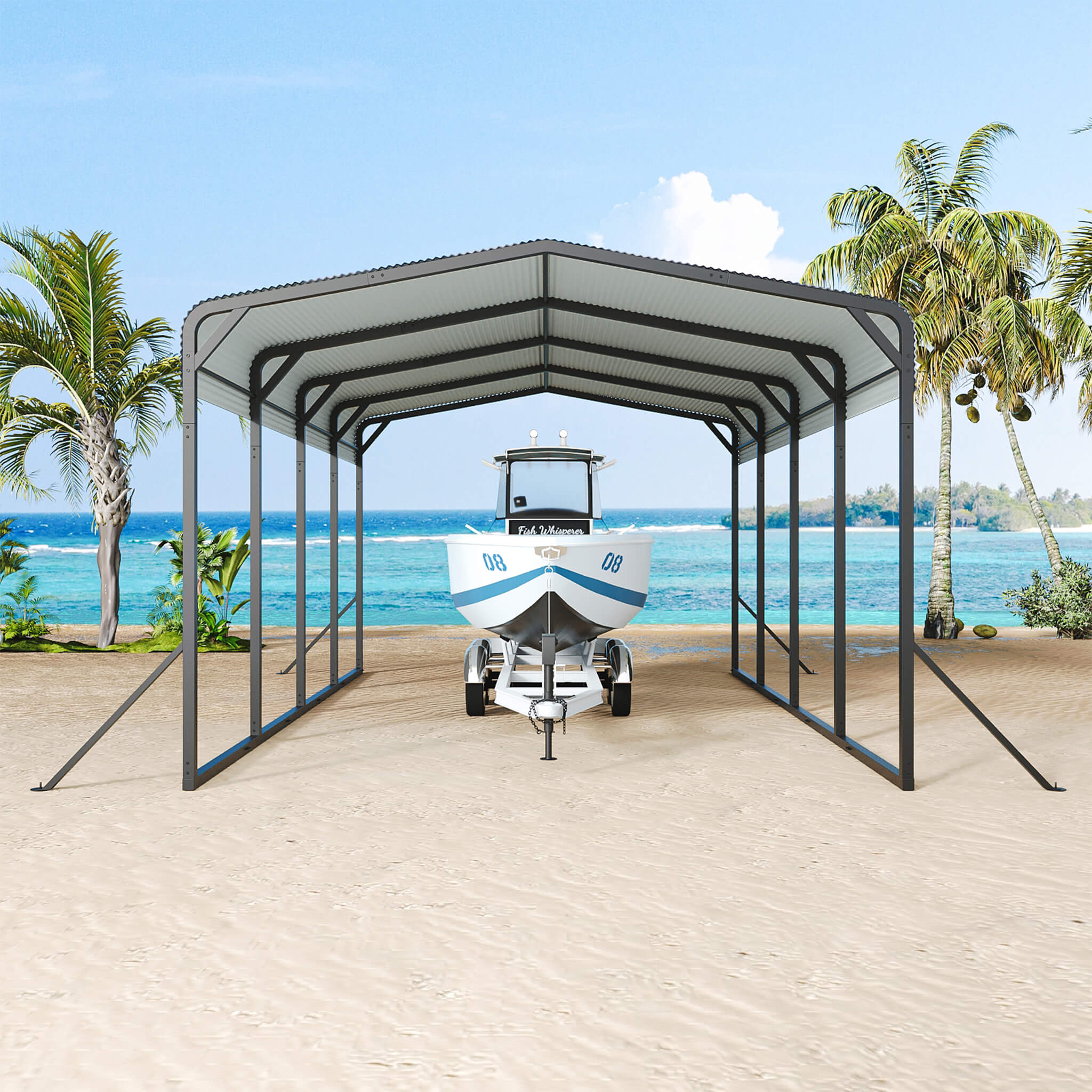 [12X20FT] Alora Heavy-Duty All-Weather Metal Carport With Reinforced Support Base (SAK97381) - Image 9