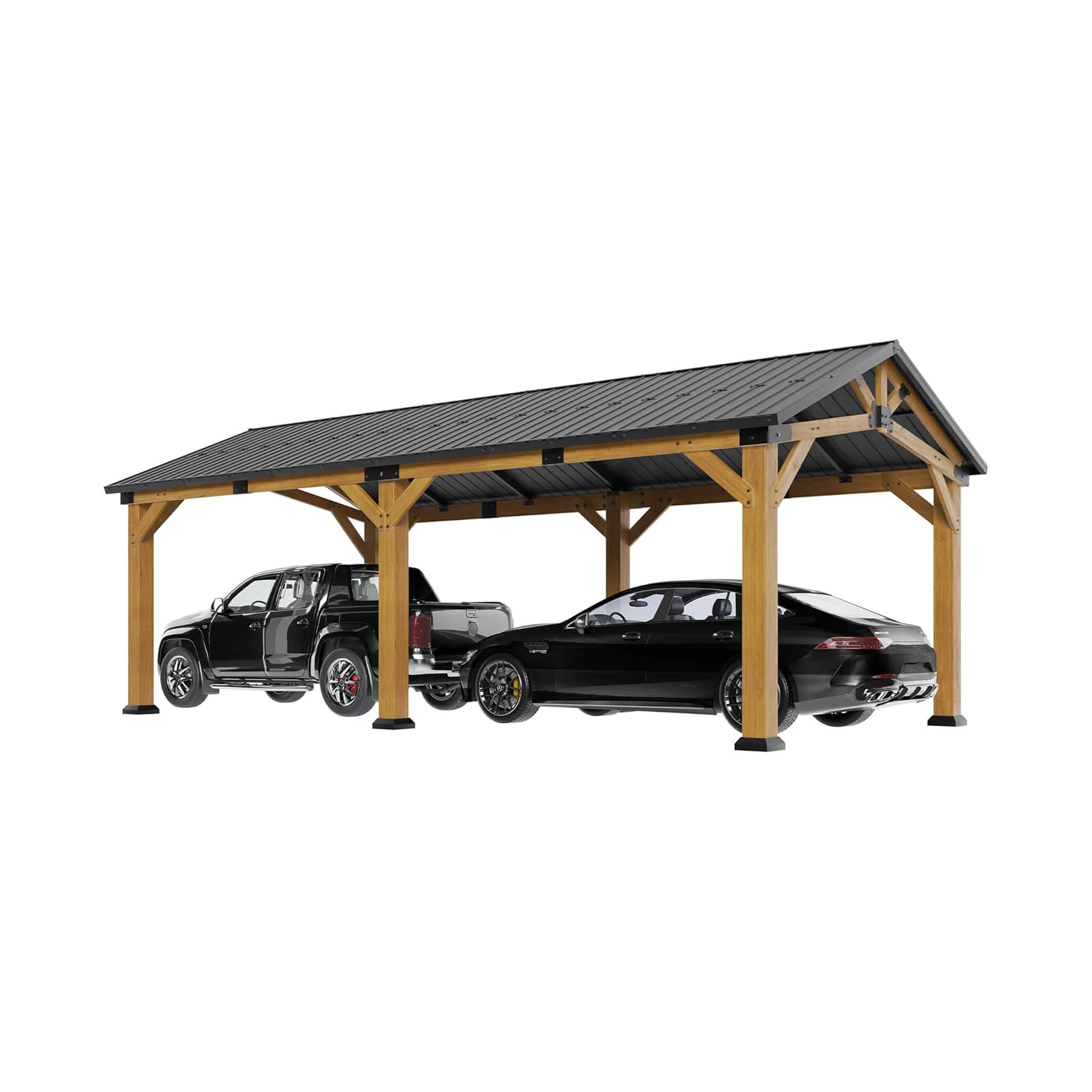 [12X24FT] Alora Large Heavy-Duty Outdoor Cedar Wood Hardtop Carport With Galvanized Steel Roof (SAK48392) - Image 3
