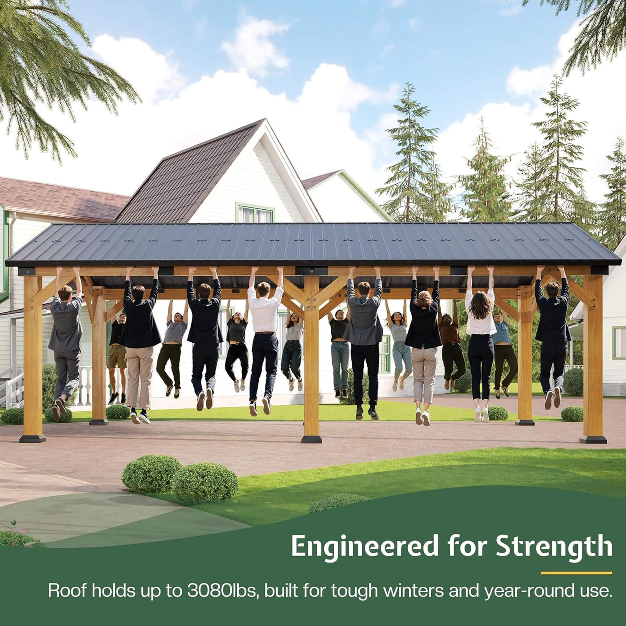 [12X24FT] Alora Large Heavy-Duty Outdoor Cedar Wood Hardtop Carport With Galvanized Steel Roof (SAK48392) - Image 5