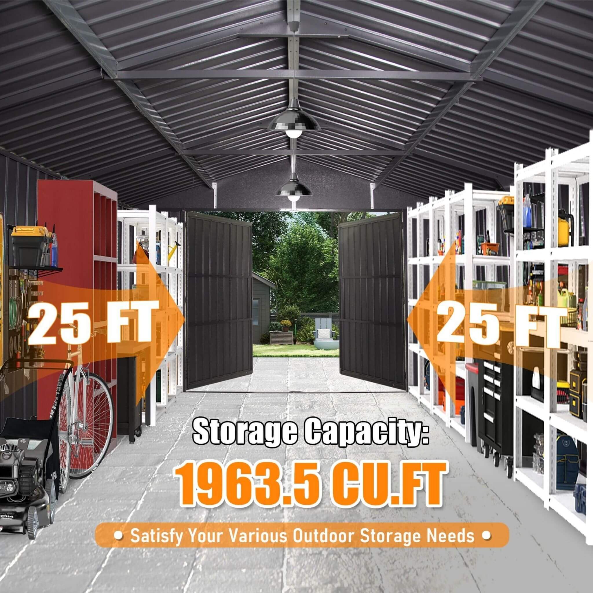 [12X25FT] Alora Extra Large Heavy-Duty Outdoor Metal Carport Garage Shed With Lockable Double Hinged Doors (SAK34153) - Image 5