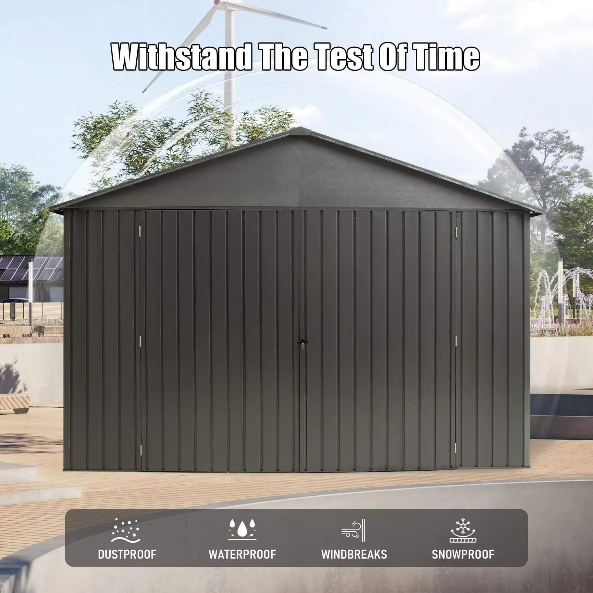 [12X25FT] Alora Extra Large Heavy-Duty Outdoor Metal Carport Garage Shed With Lockable Double Hinged Doors (SAK34153) - Image 6