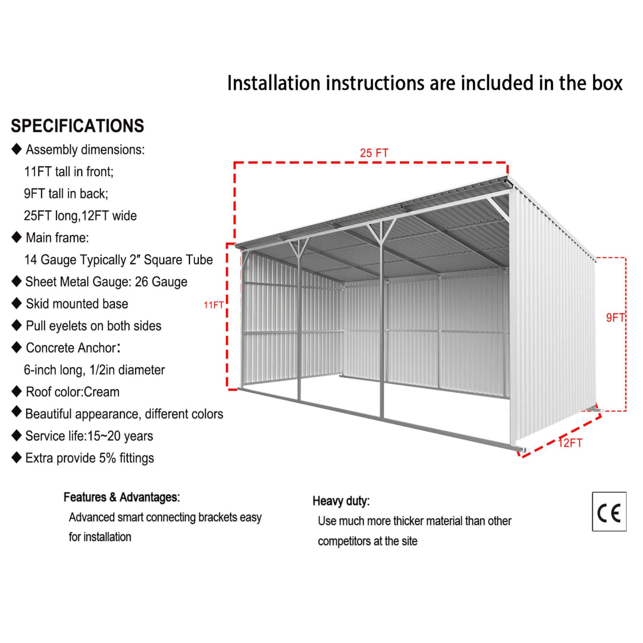 [12X25FT] Heavy-Duty Galvanized steel Storage Equipment Shed (SAK20471) - Image 7