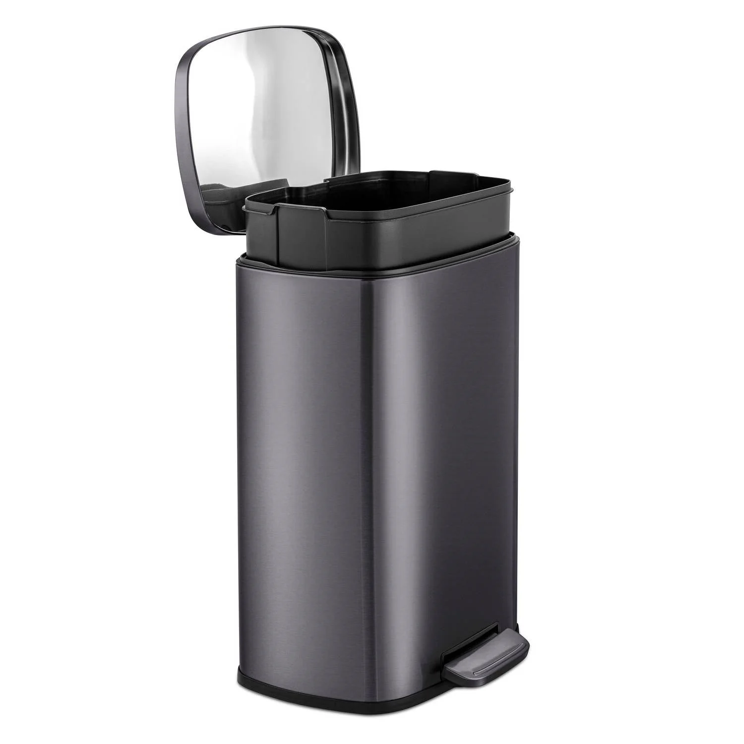13 Gallon Black Stainless Steel Kitchen Trash Can with Step Open Lid - Image 3