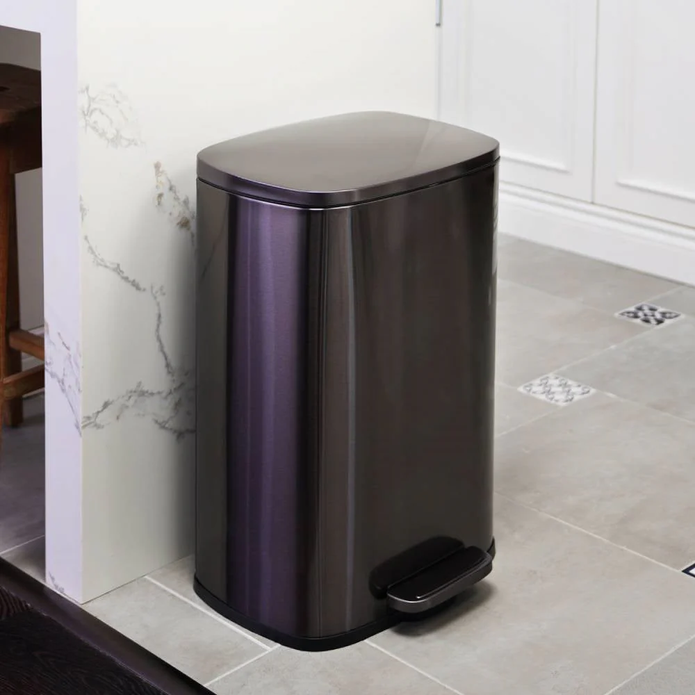 13 Gallon Black Stainless Steel Kitchen Trash Can with Step Open Lid - Image 4